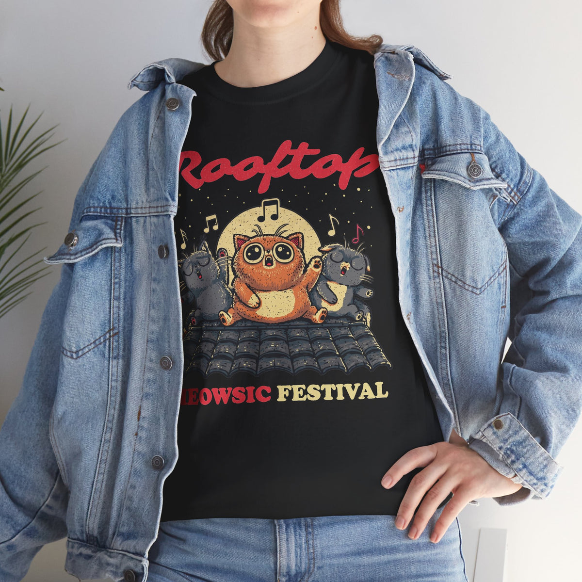 Rooftop Meowgic Festival Tee — Cute Cat Concert Graphic T-Shirt