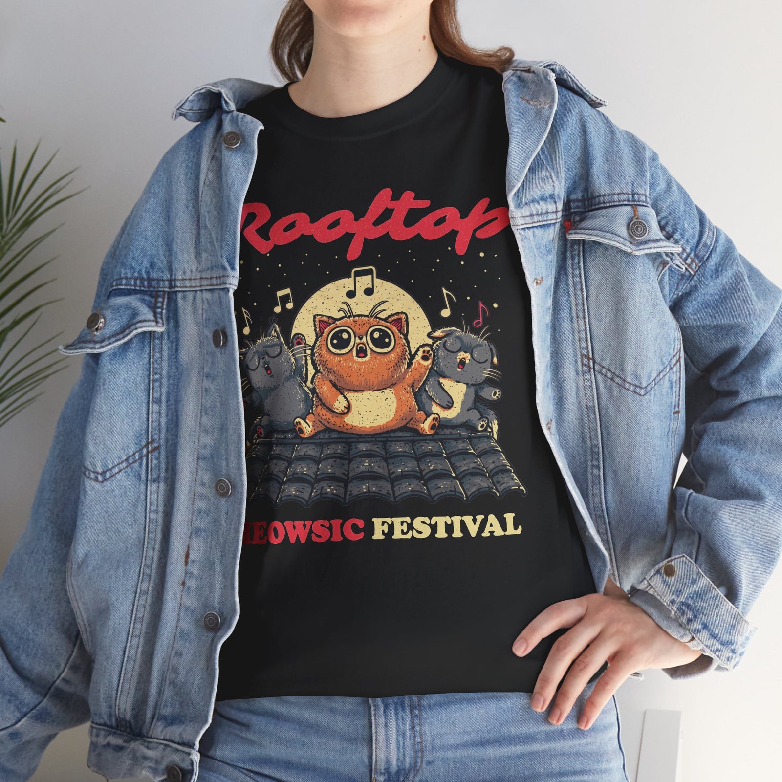 Rooftop Meowgic Festival Tee — Cute Cat Concert Graphic T-Shirt