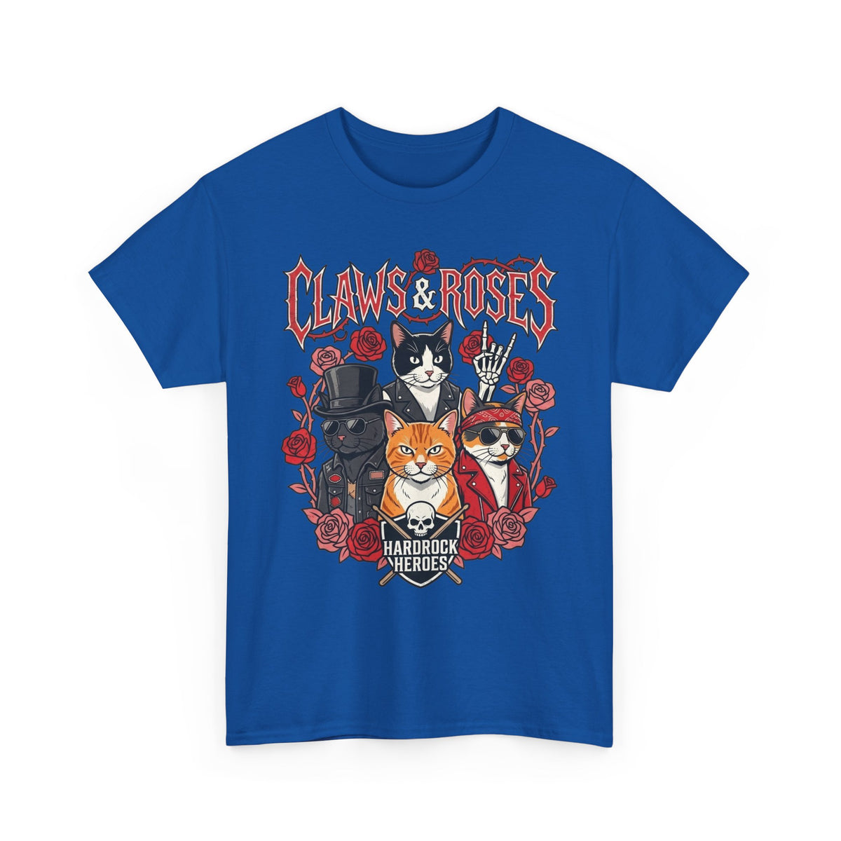 Claws & Roses Cat Band Tee - Rock 'N' Roll Feline Graphic T-Shirt