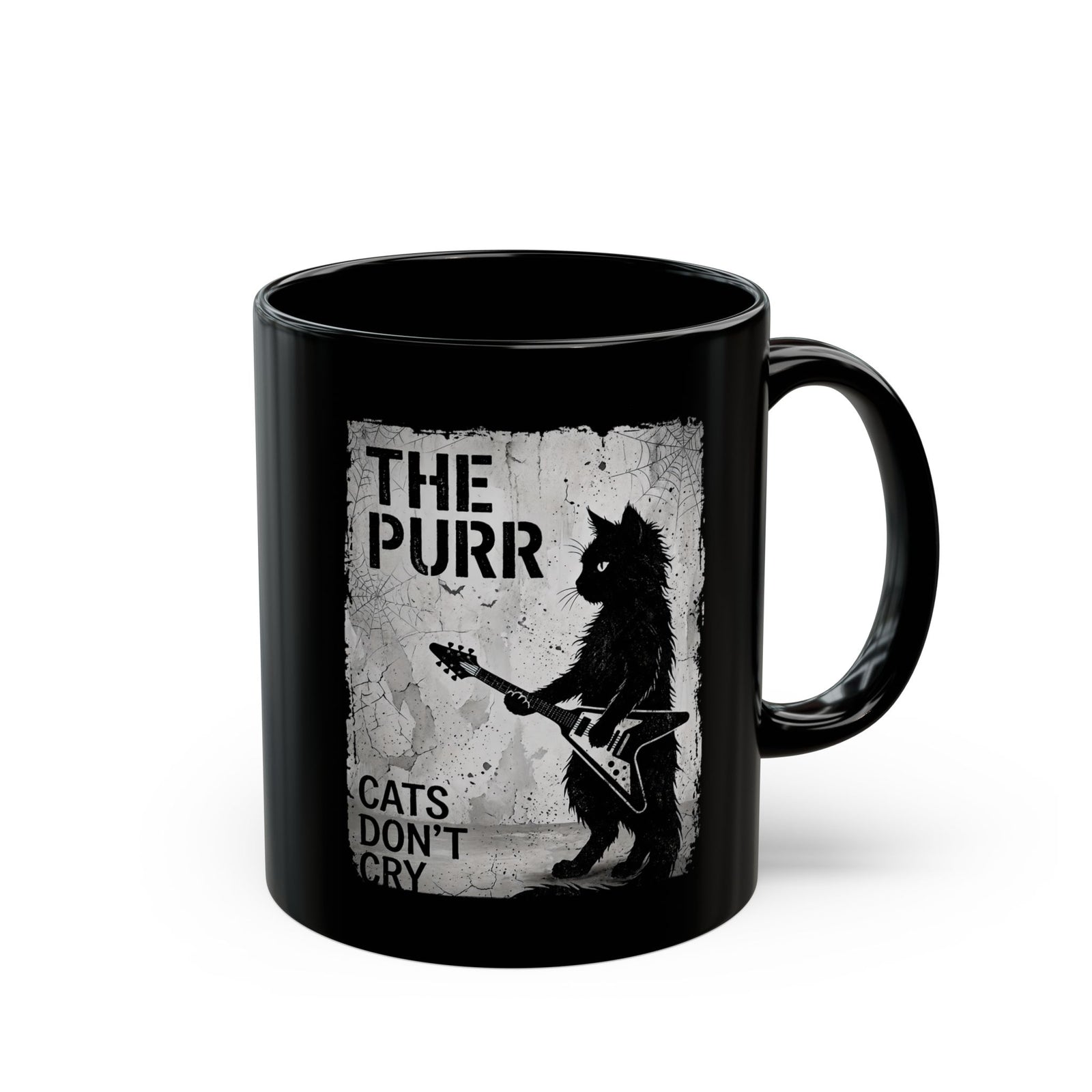 Purr Cats Don't Cry Black Mug — Cute Cat Graphic Mug