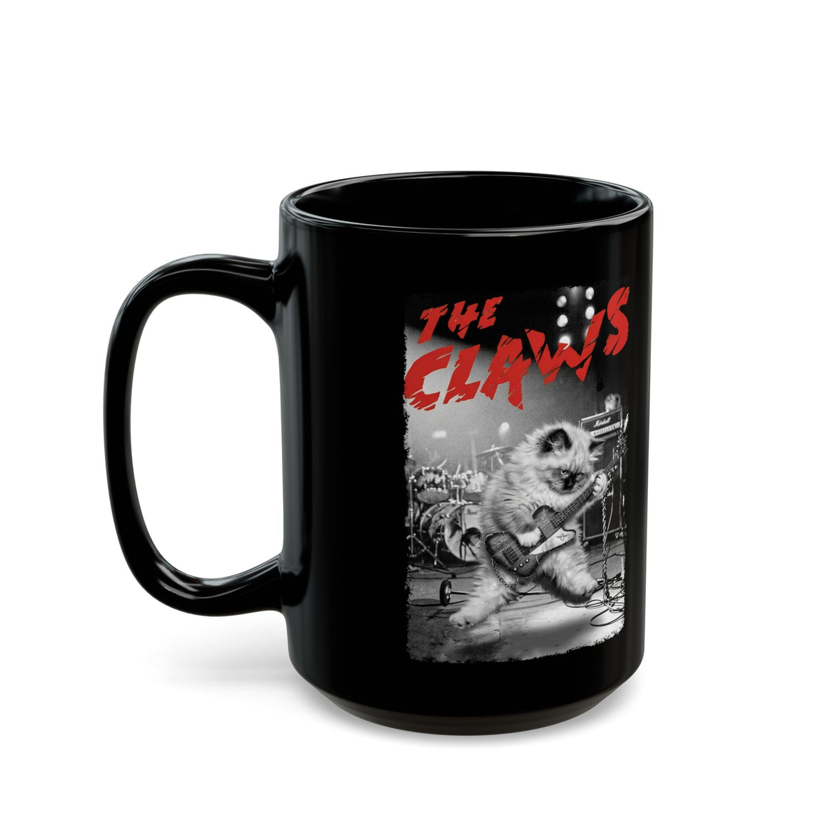 The Claws Cat Rock Black Mug — Retro Cat Graphic Mug