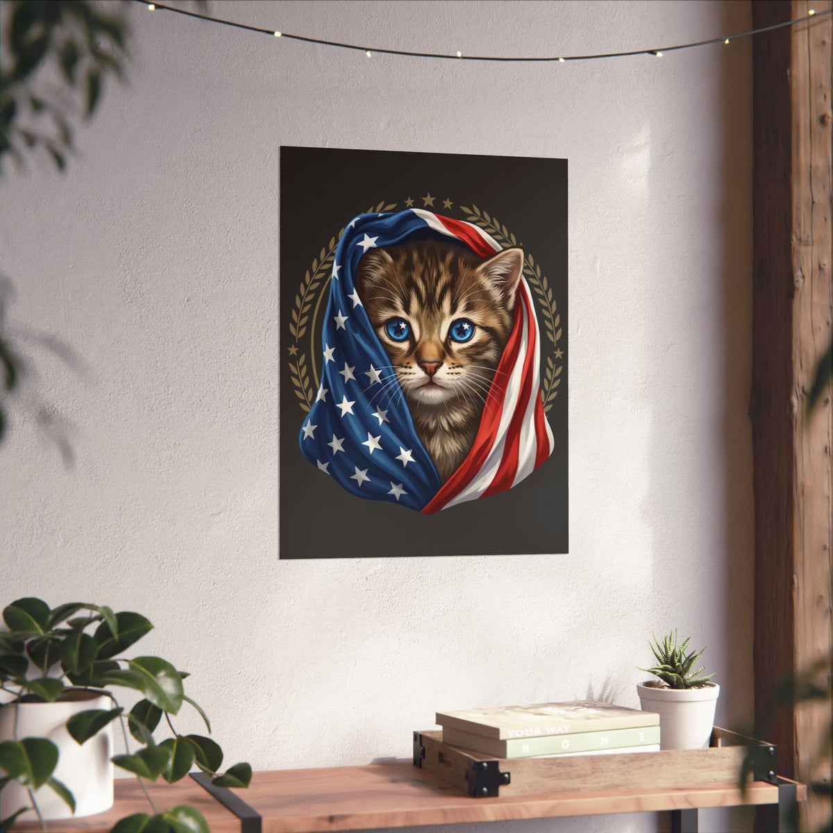 Patriotic American Flag Cat Poster Cute Kitten USA Pride