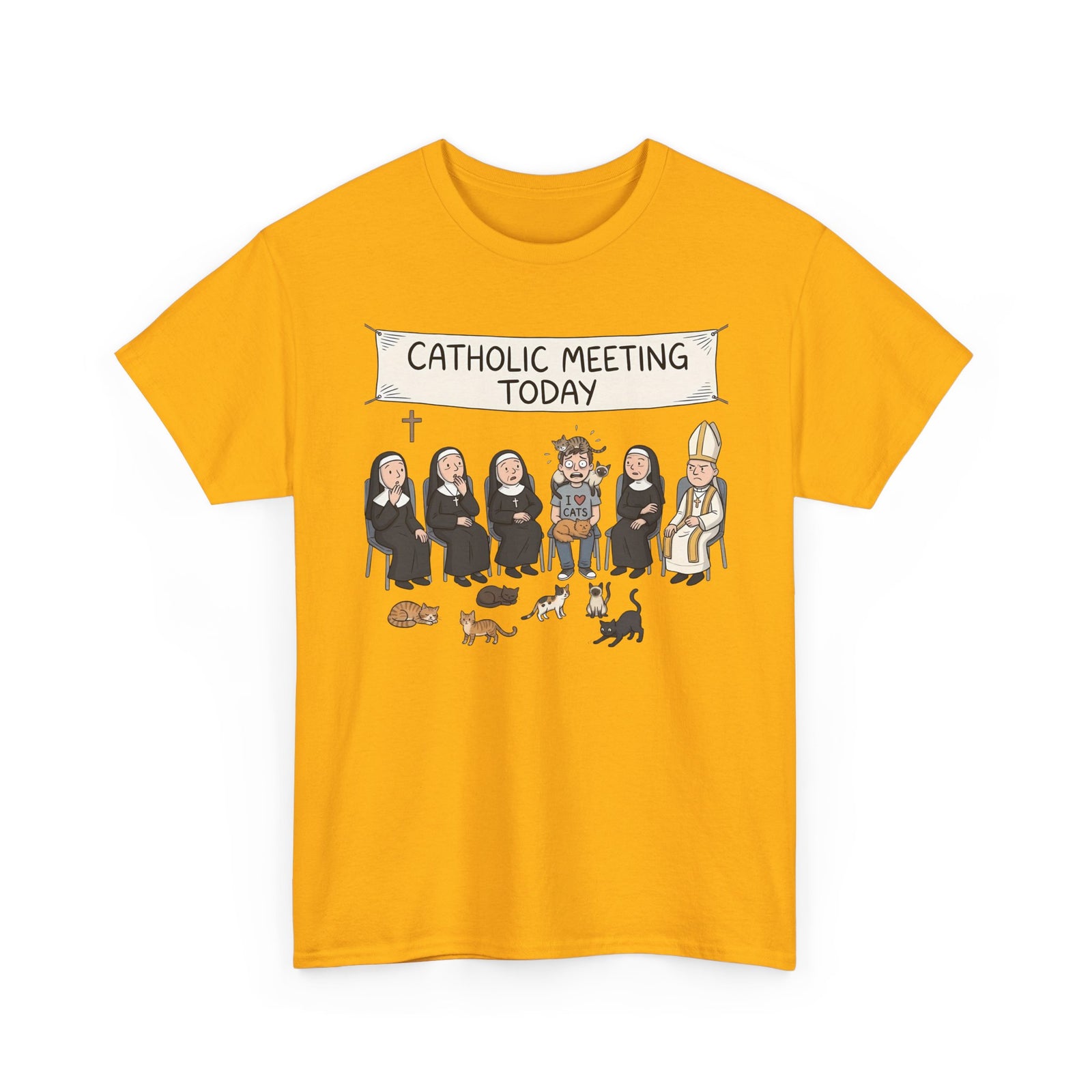 Catholic Meeting Today Funny Cat Lovers T-Shirt