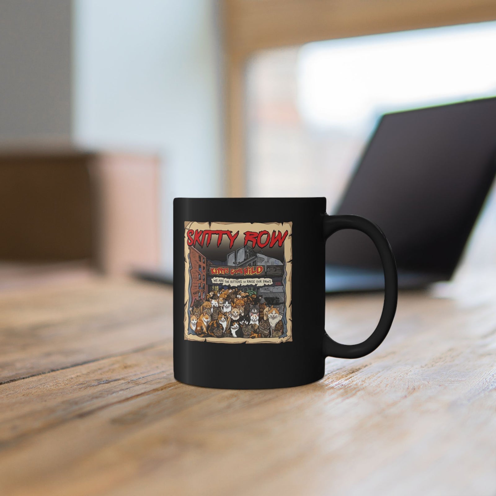 Skitty Row Cat Parody Black Mug