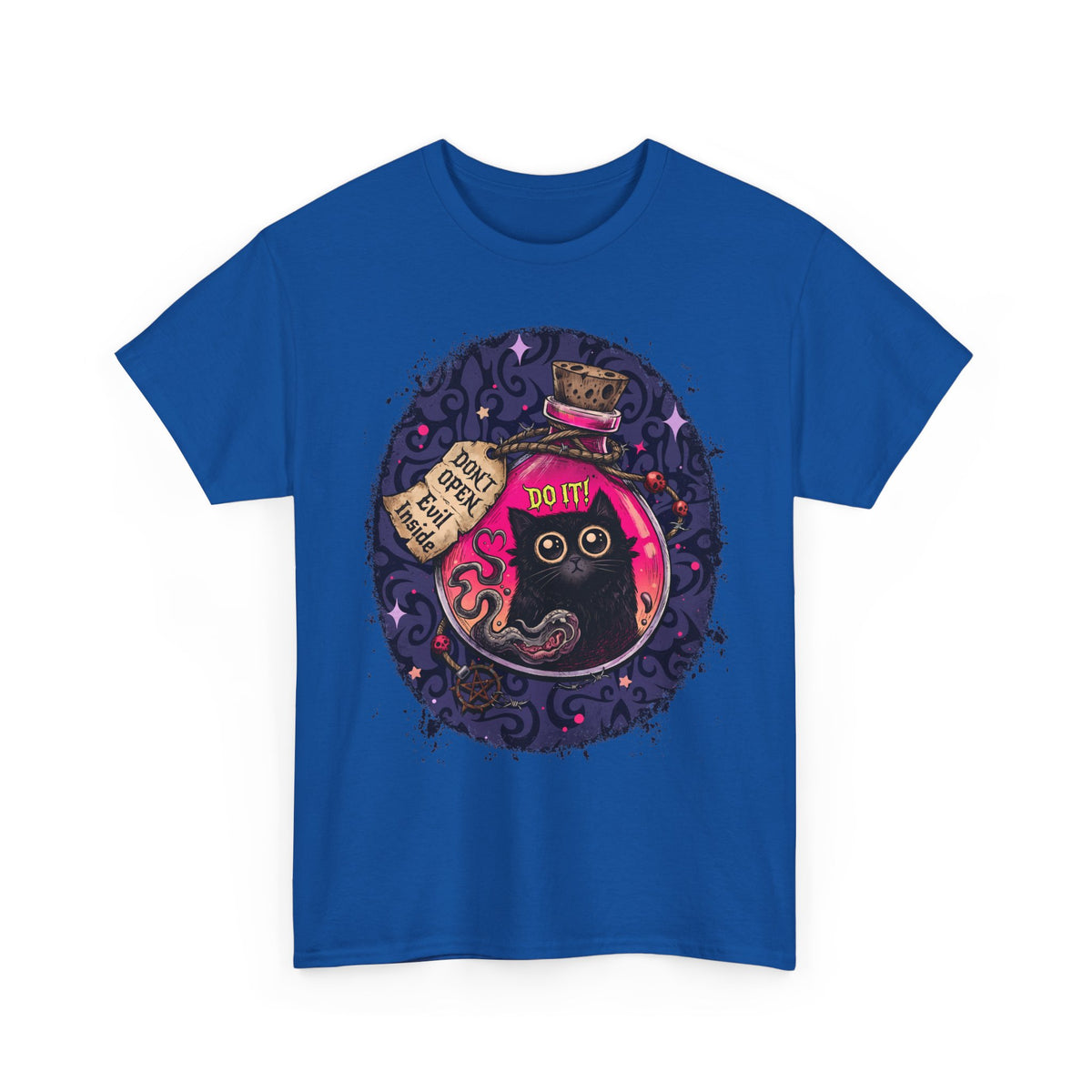 Don't Open Evil Inside Potion Cat T-Shirt — Creepy Cute Black Cat Tee