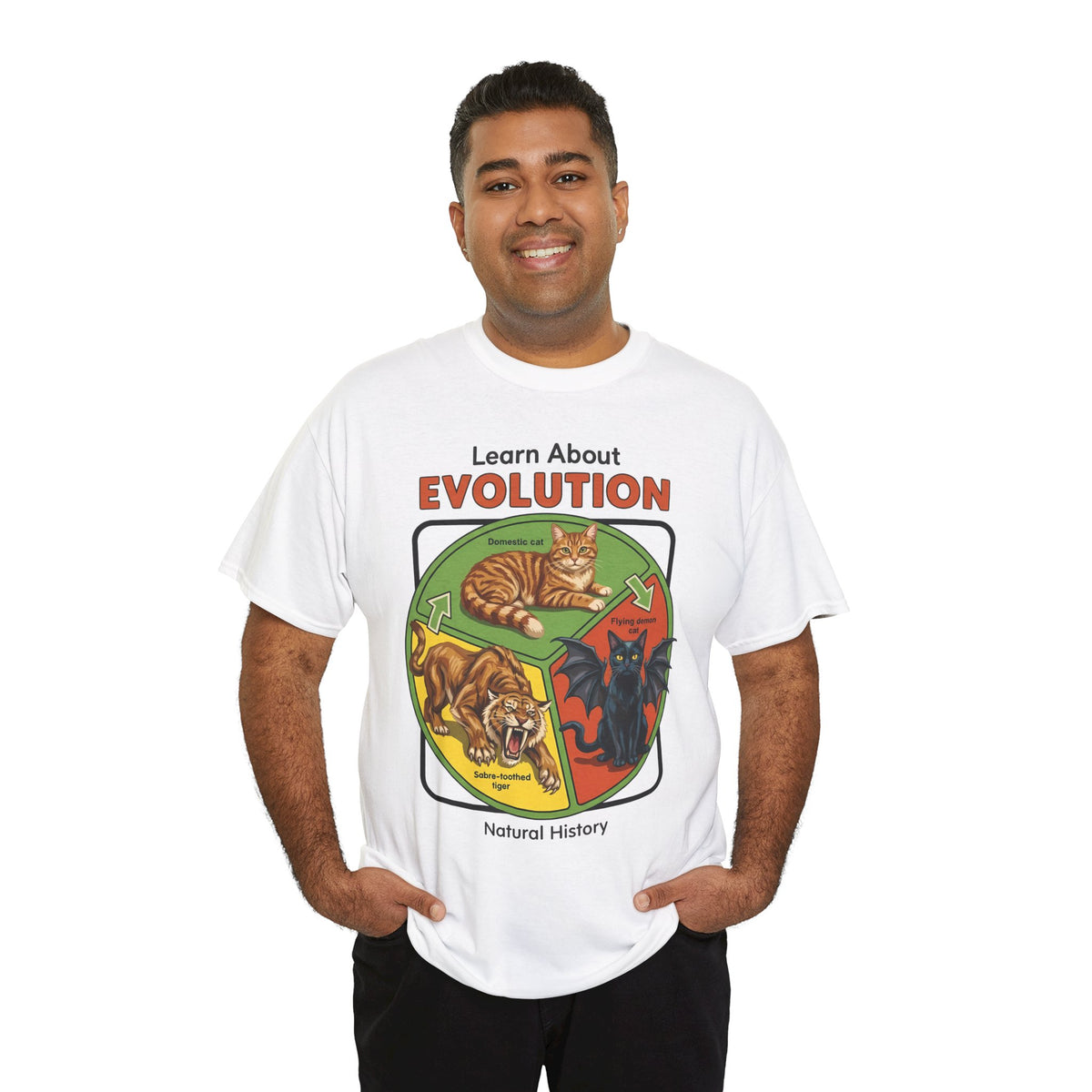 Learn About Evolution Cat T-Shirt — Funny Science Natural History Parody Tee