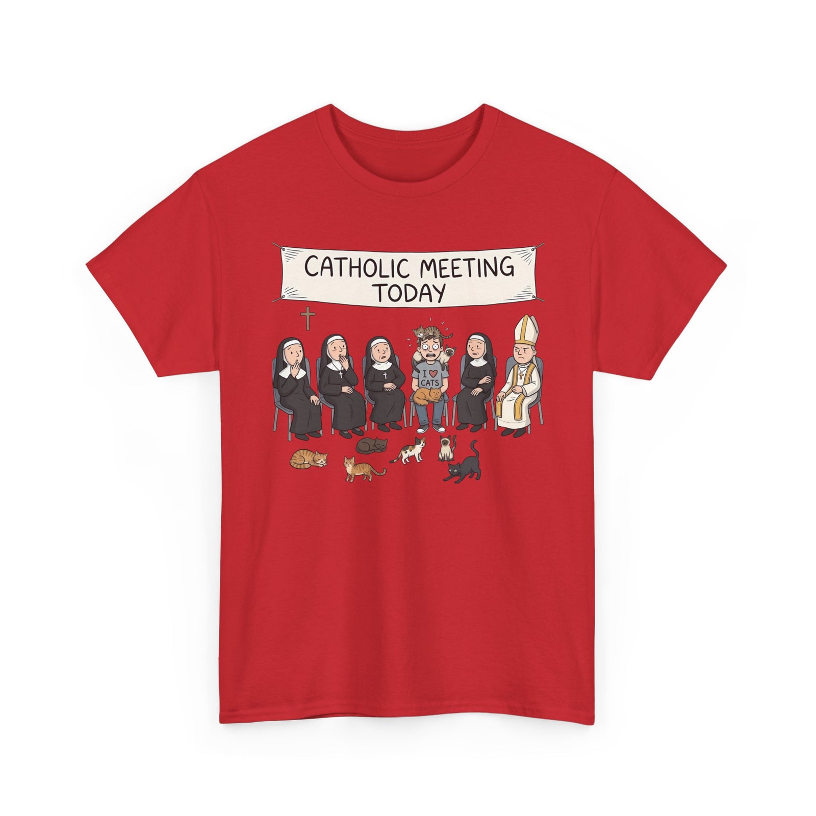 Catholic Meeting Today Funny Cat Lovers T-Shirt