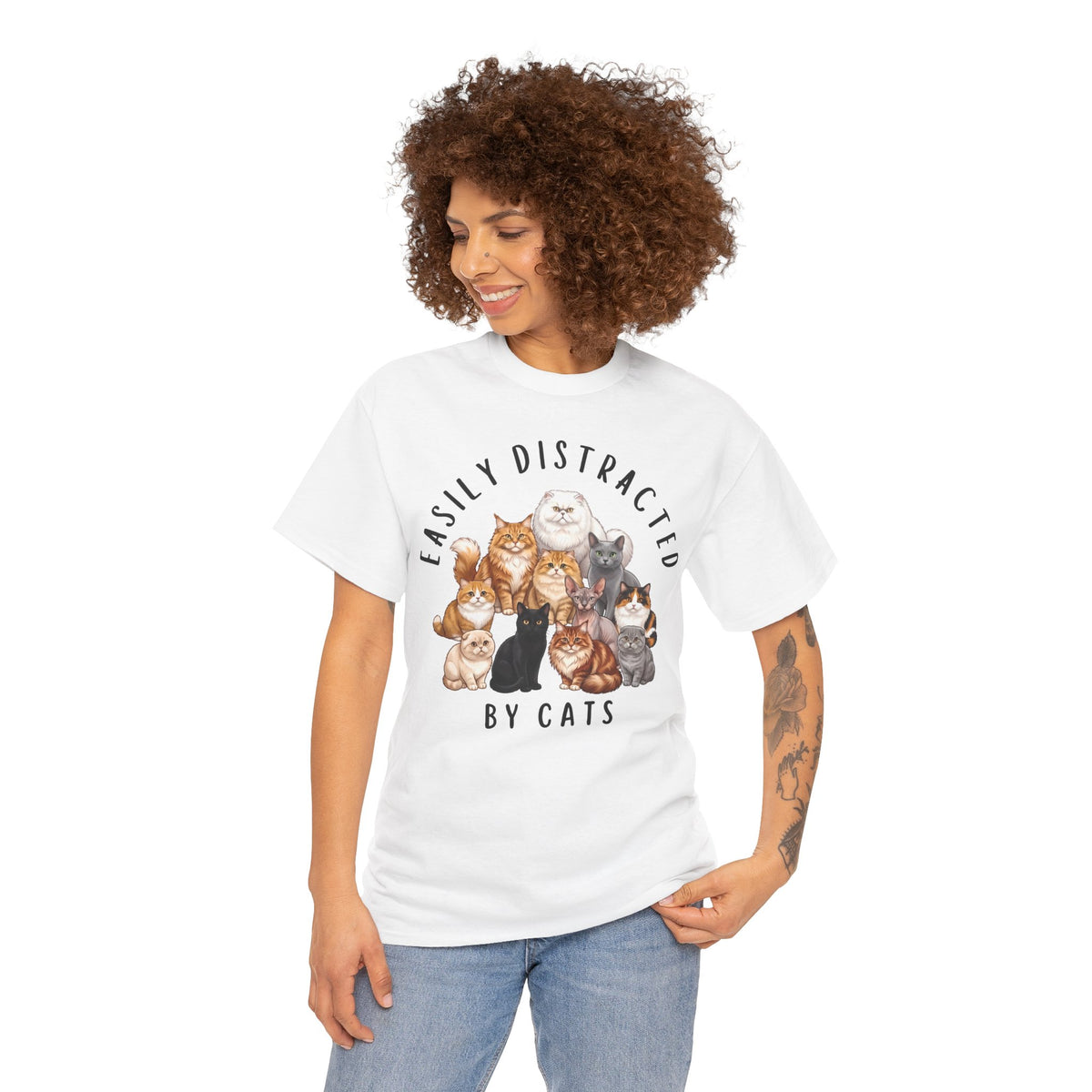 Easily Distracted By Cats T-Shirt — Funny Multi-Breed Cat Lover Tee