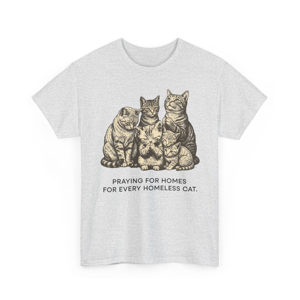 Cat Rescue T-Shirt — "Praying for Homes for Every Homeless Cat" Vintage Cat Rescue Tee