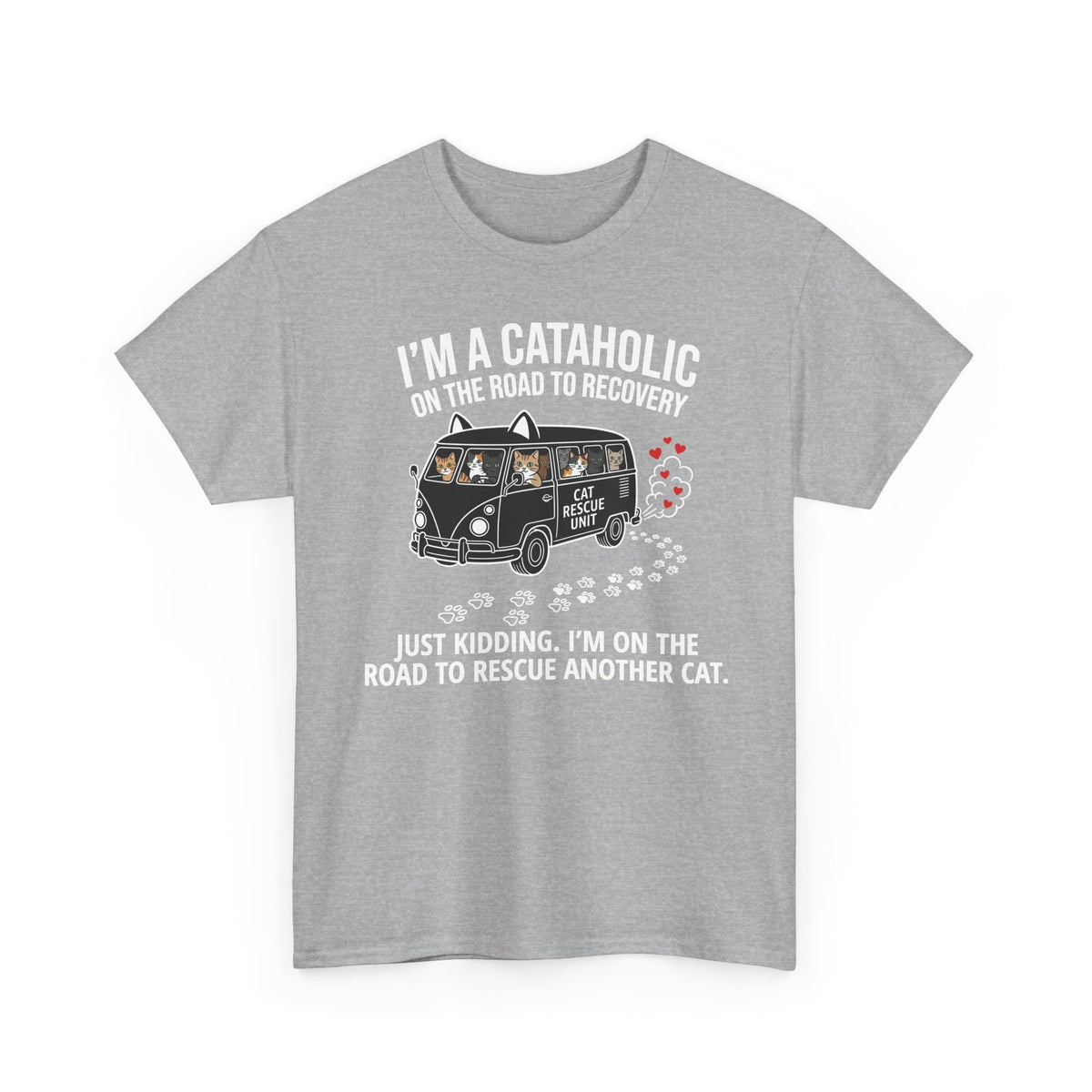Cat Rescue T‑Shirt — "I’m a Cataholic on the Road to Recovery" Rescue Cat Tee
