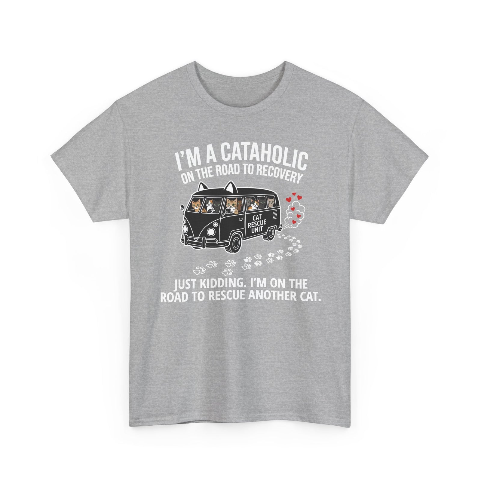 Cat Rescue T‑Shirt — "I’m a Cataholic on the Road to Recovery" Rescue Cat Tee