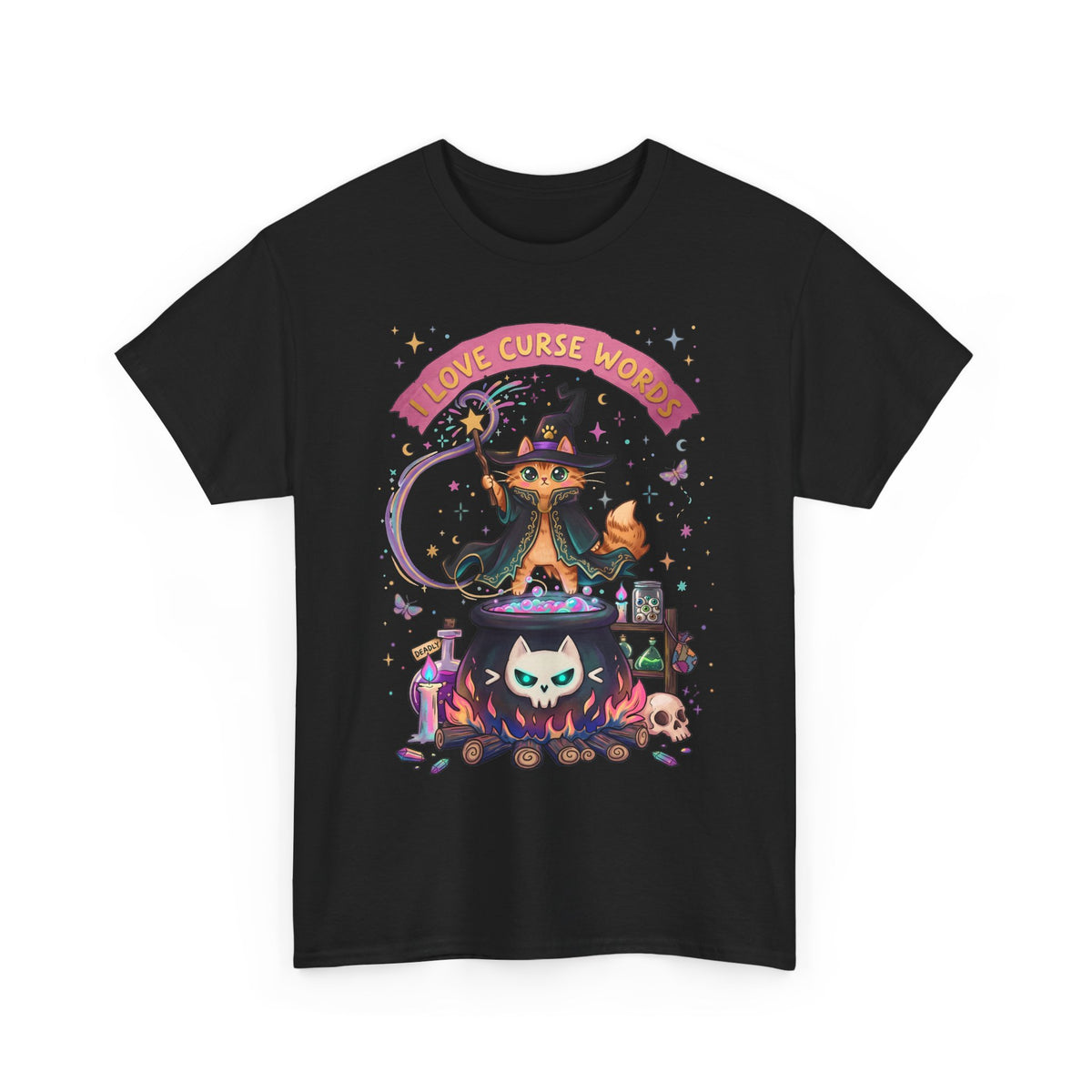 I Love Curse Words Wizard Cat T-Shirt — Cute Witchy Cauldron Tee