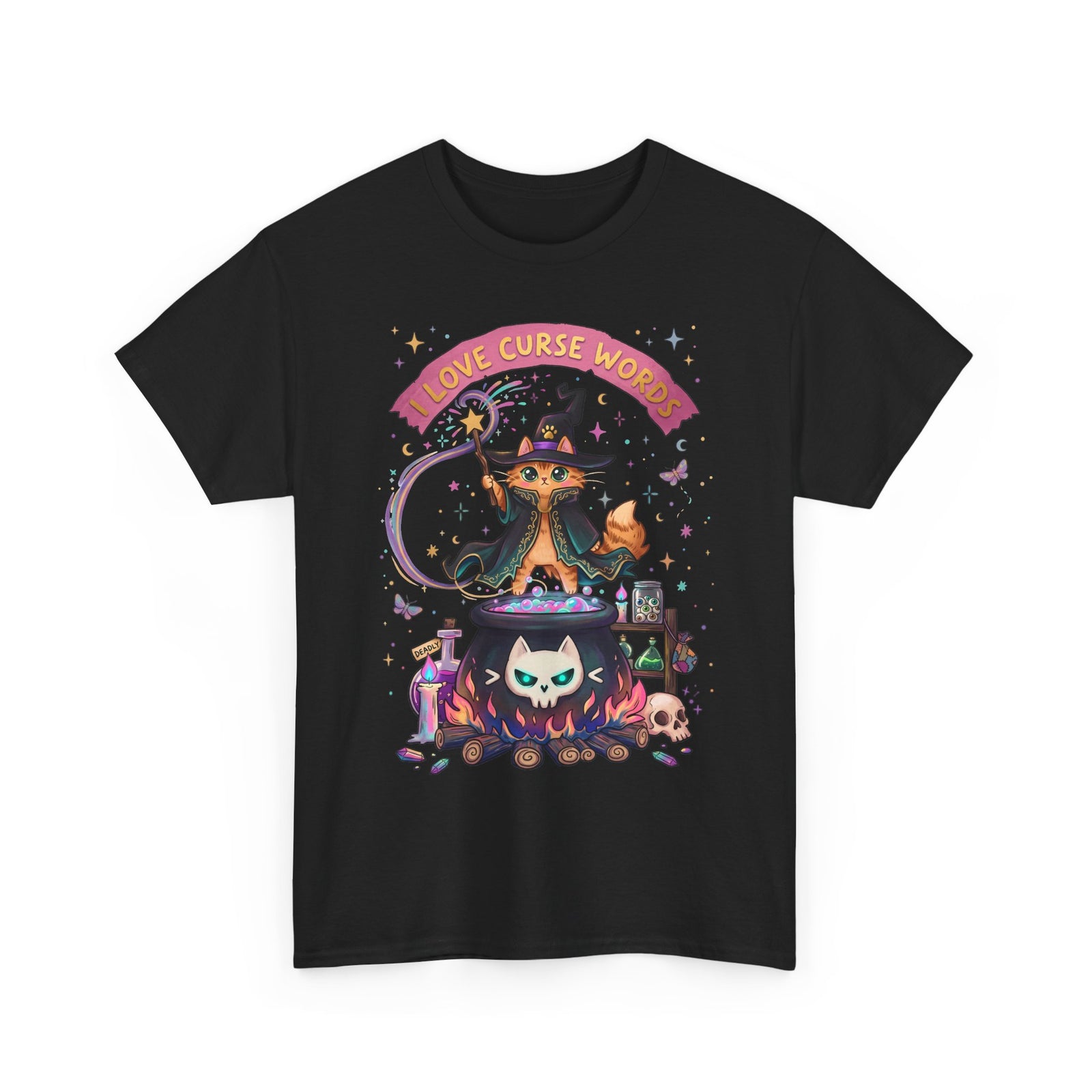 I Love Curse Words Wizard Cat T-Shirt — Cute Witchy Cauldron Tee