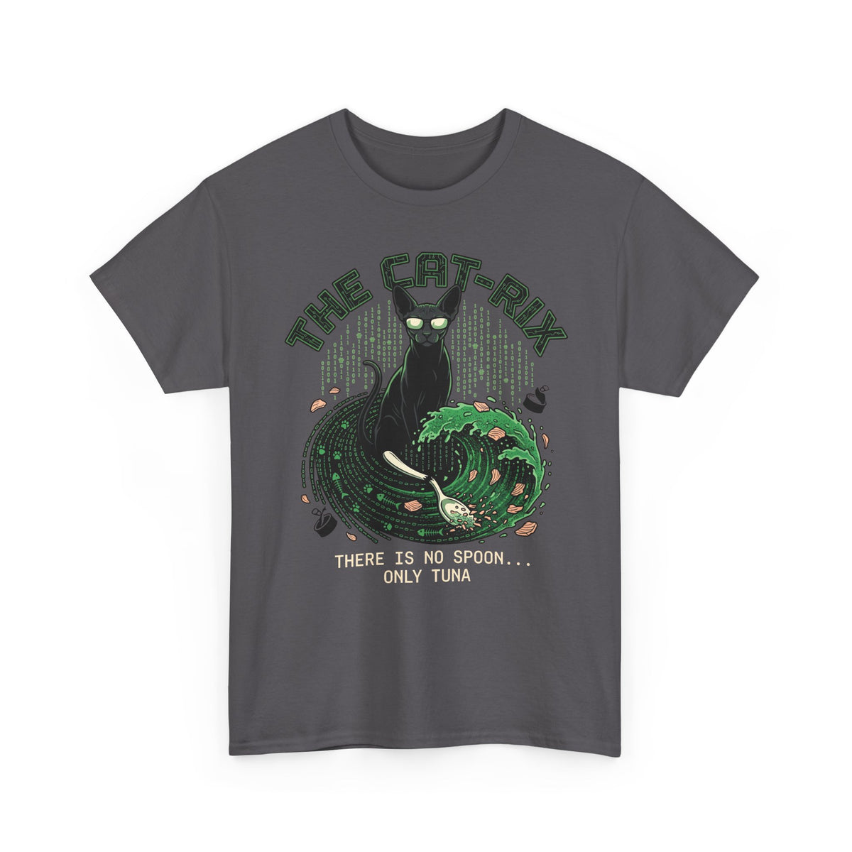 Cat T-Shirt — "There Is No Spoon... Only Tuna" Retro Wave Graphic Tee