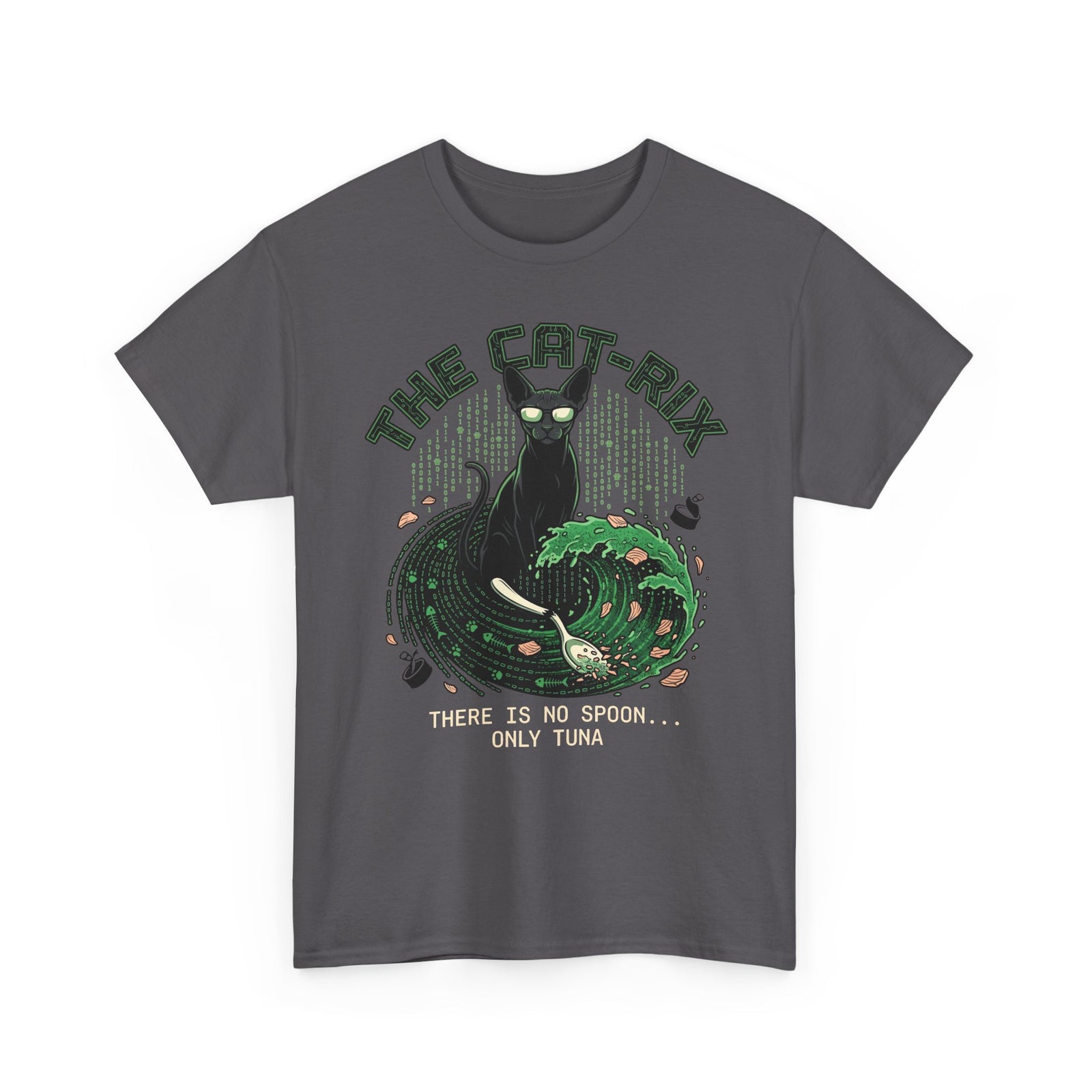 Cat T-Shirt — "There Is No Spoon... Only Tuna" Retro Wave Graphic Tee