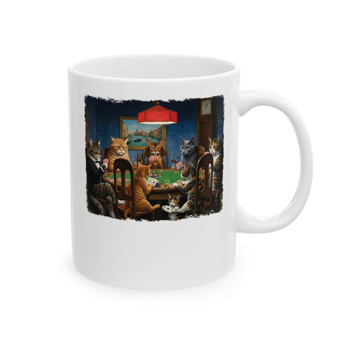 Cats Playing Poker Ceramic Mug — Funny Poker Cat Art Mug