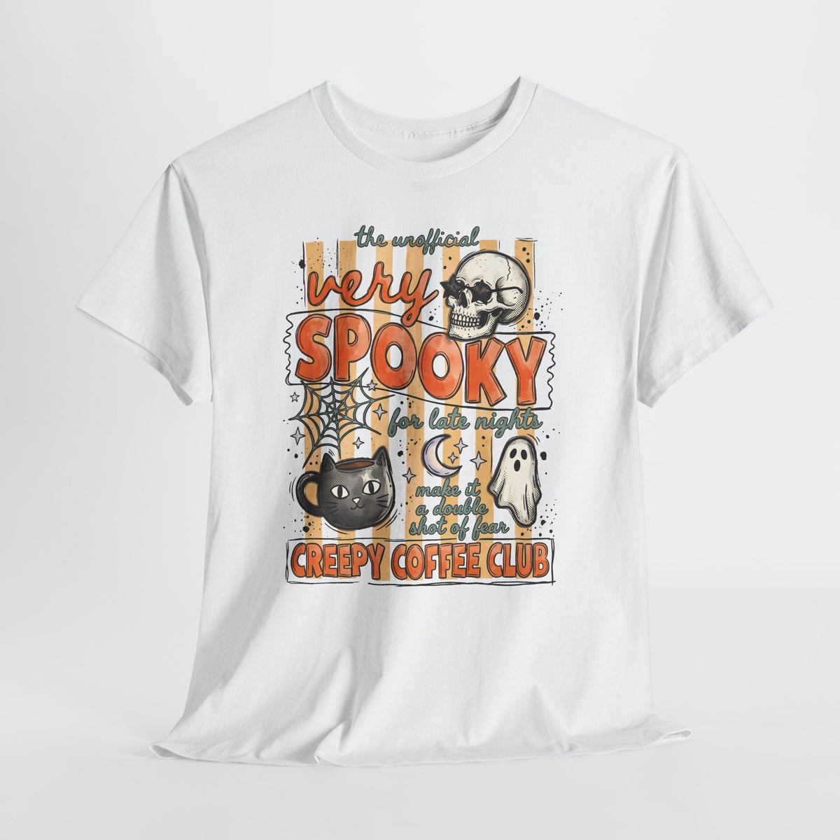 Creepy Coffee Club Black Cat Mug T-Shirt — Very Spooky Halloween Coffee Tee