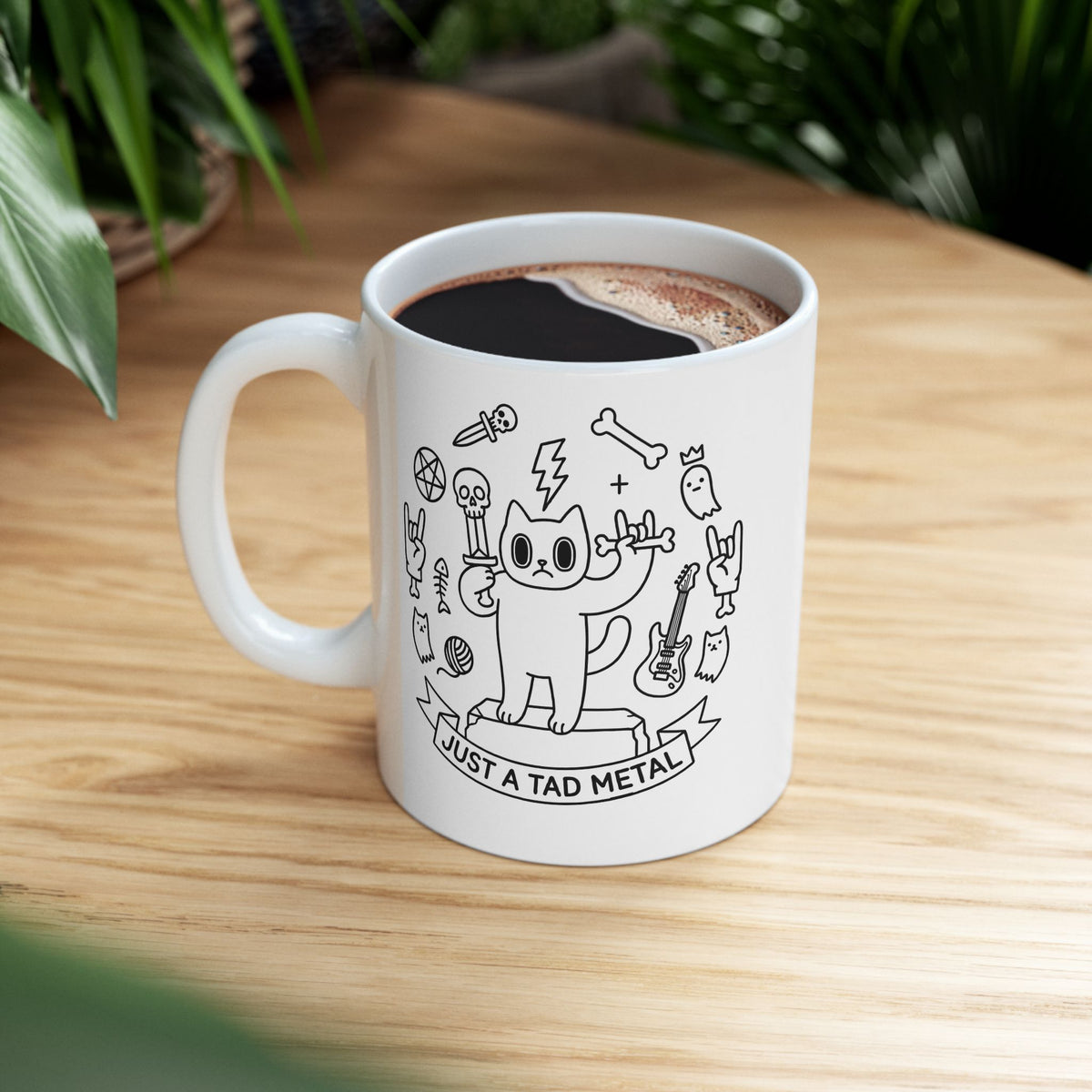 Just A Tad Metal Cat Ceramic Mug — Funny Heavy Metal Rocker Feline Mug