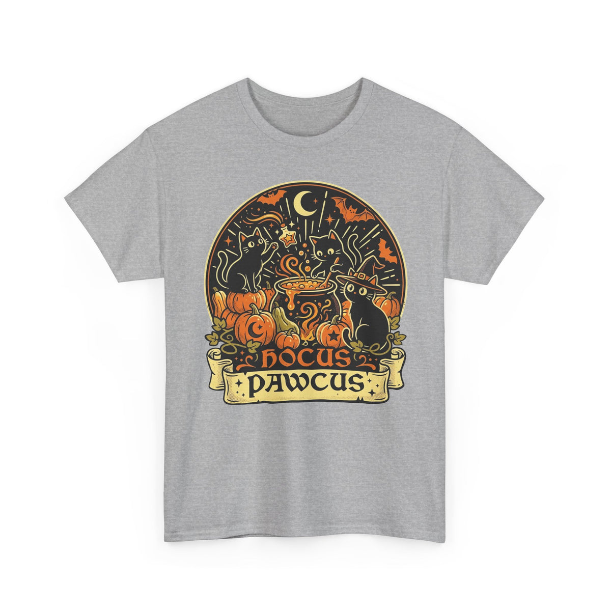 Hocus Pawcus Halloween T-Shirt — Cute Witch Cats Pumpkin Tee