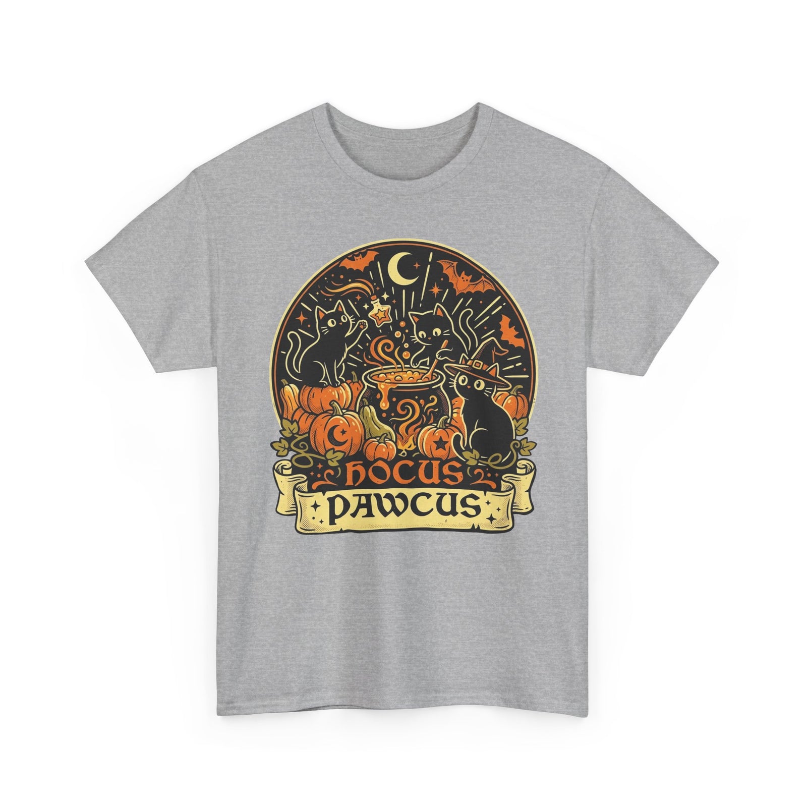Hocus Pawcus Halloween T-Shirt — Cute Witch Cats Pumpkin Tee