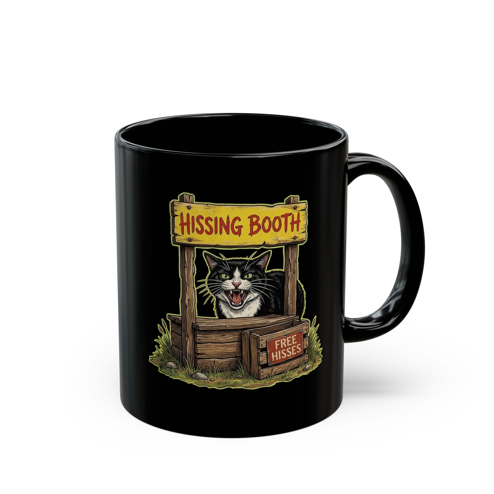 Hissing Booth Cat Black Mug