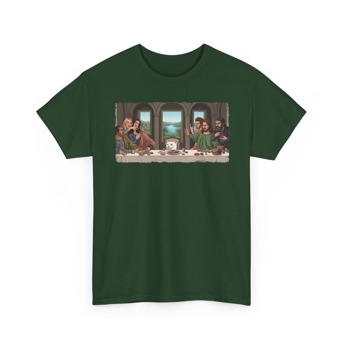 Last Supper x Woman Yelling at Cat Tee — Funny Religious Art Mashup T-Shirt