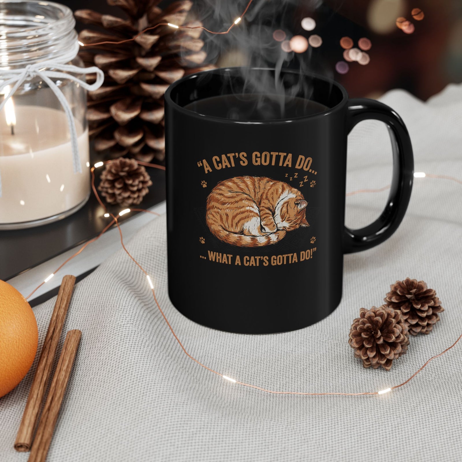 Cat Lover Black Mug — Sleeping Cat Graphic Mug