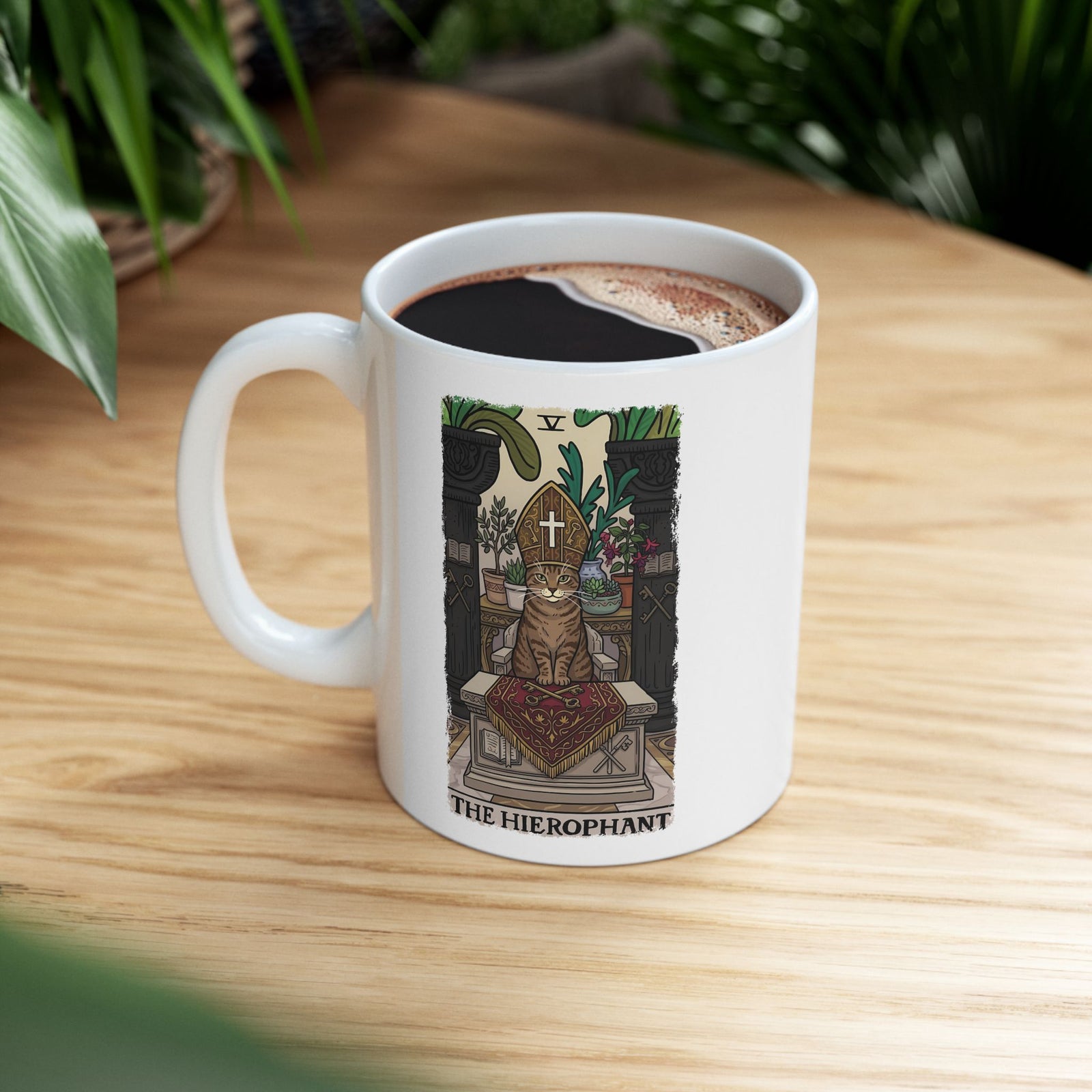 The Hierophant Cat Ceramic Mug — Mystical Tarot-Inspired Mug