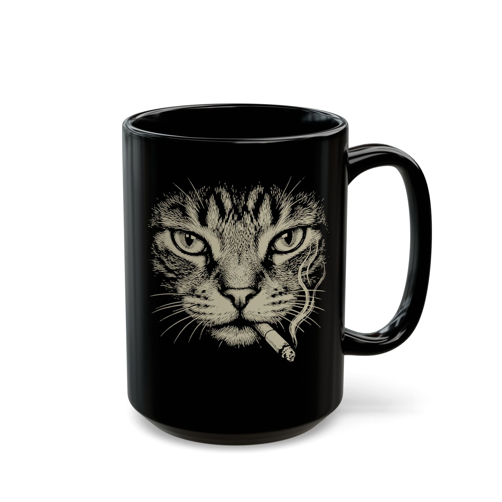 Smoking Cat Black Mug — Vintage Grunge Cat Graphic Mug