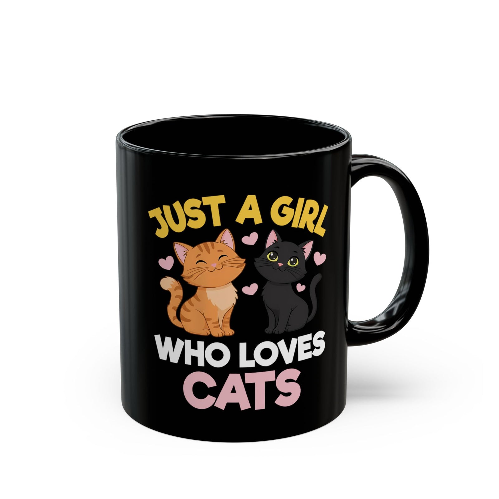 Just a Girl Who Loves Cats Black Mug — Cute Cat Lover Mug