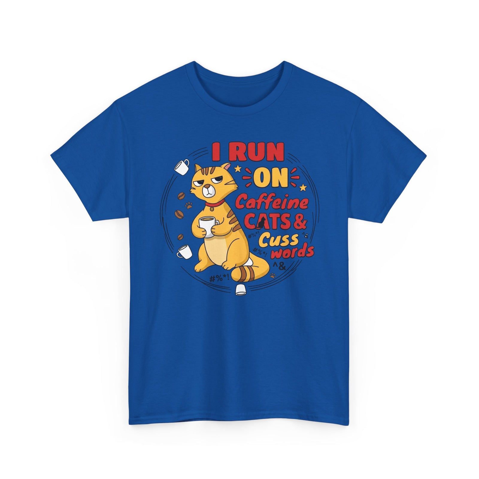 Caffeine, Cats & Cuss Words Tee Funny Cat Lover Coffee Shirt