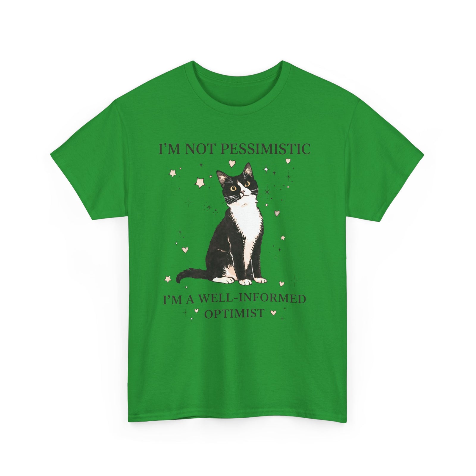 Well-Informed Optimist Tuxedo Cat T-Shirt — Funny Sarcastic Feline Graphic Tee