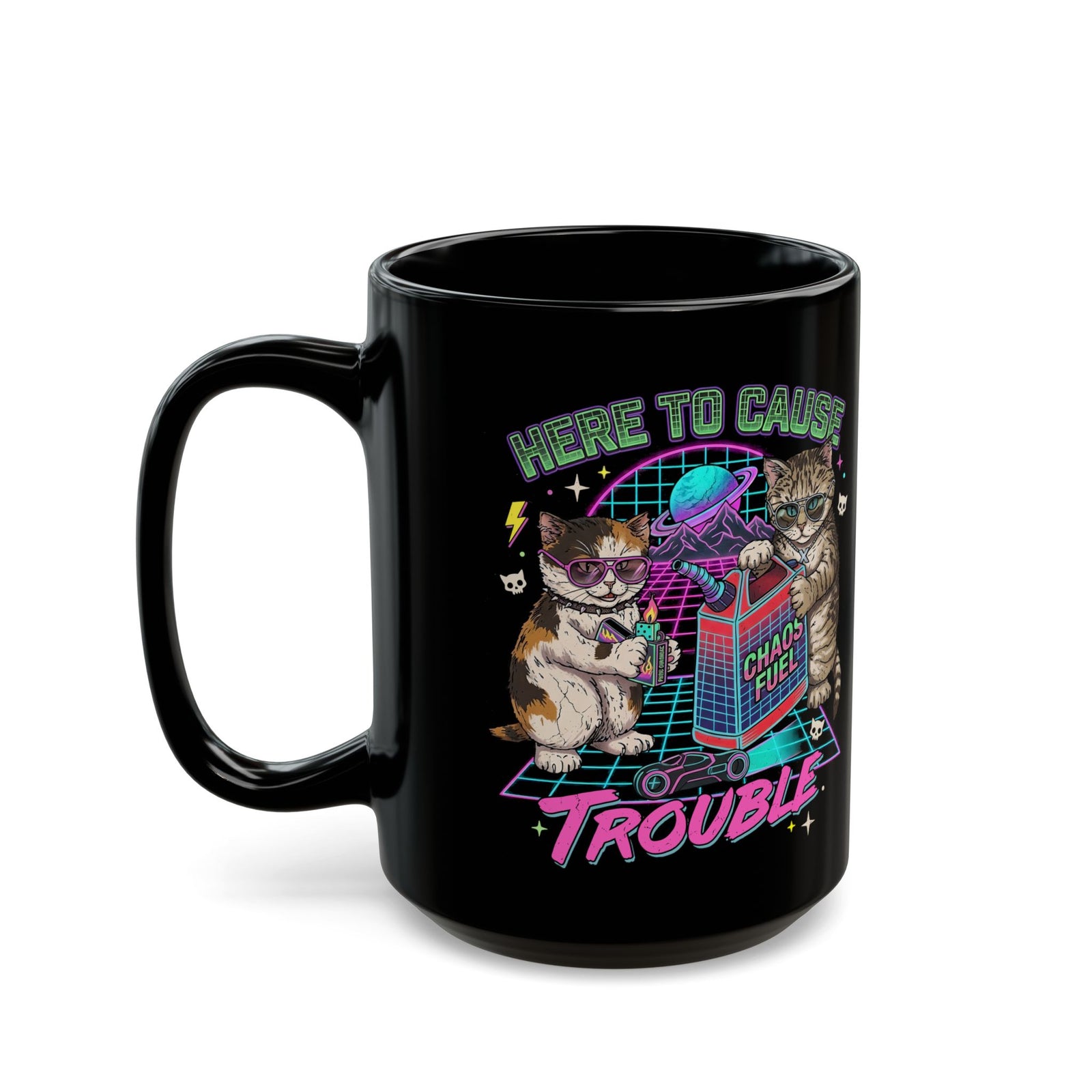 Here to Cause Trouble Naughty Cats Black Mug