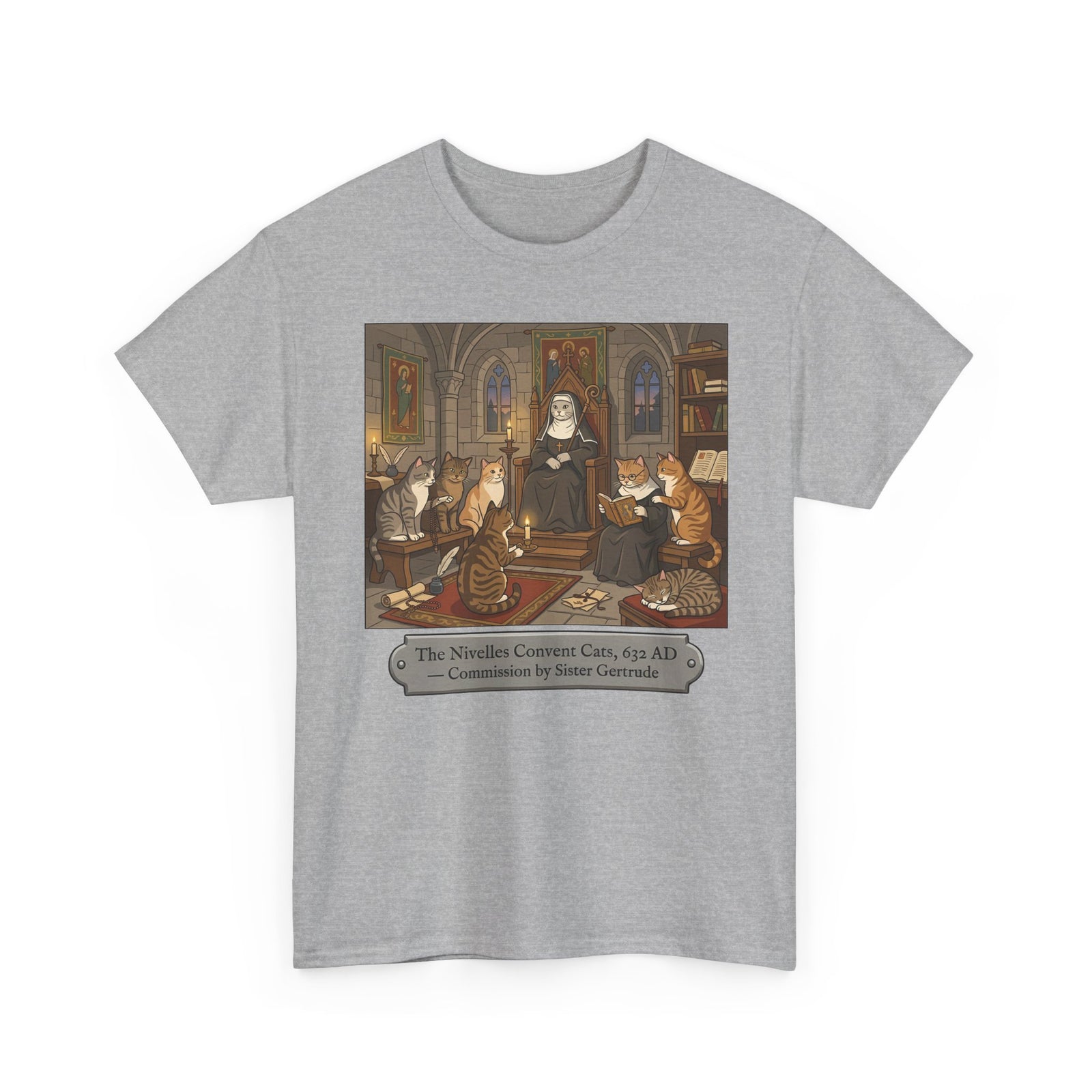 Nivelles Convent Cats T-Shirt — Vintage-Inspired Cat Illustration Tee