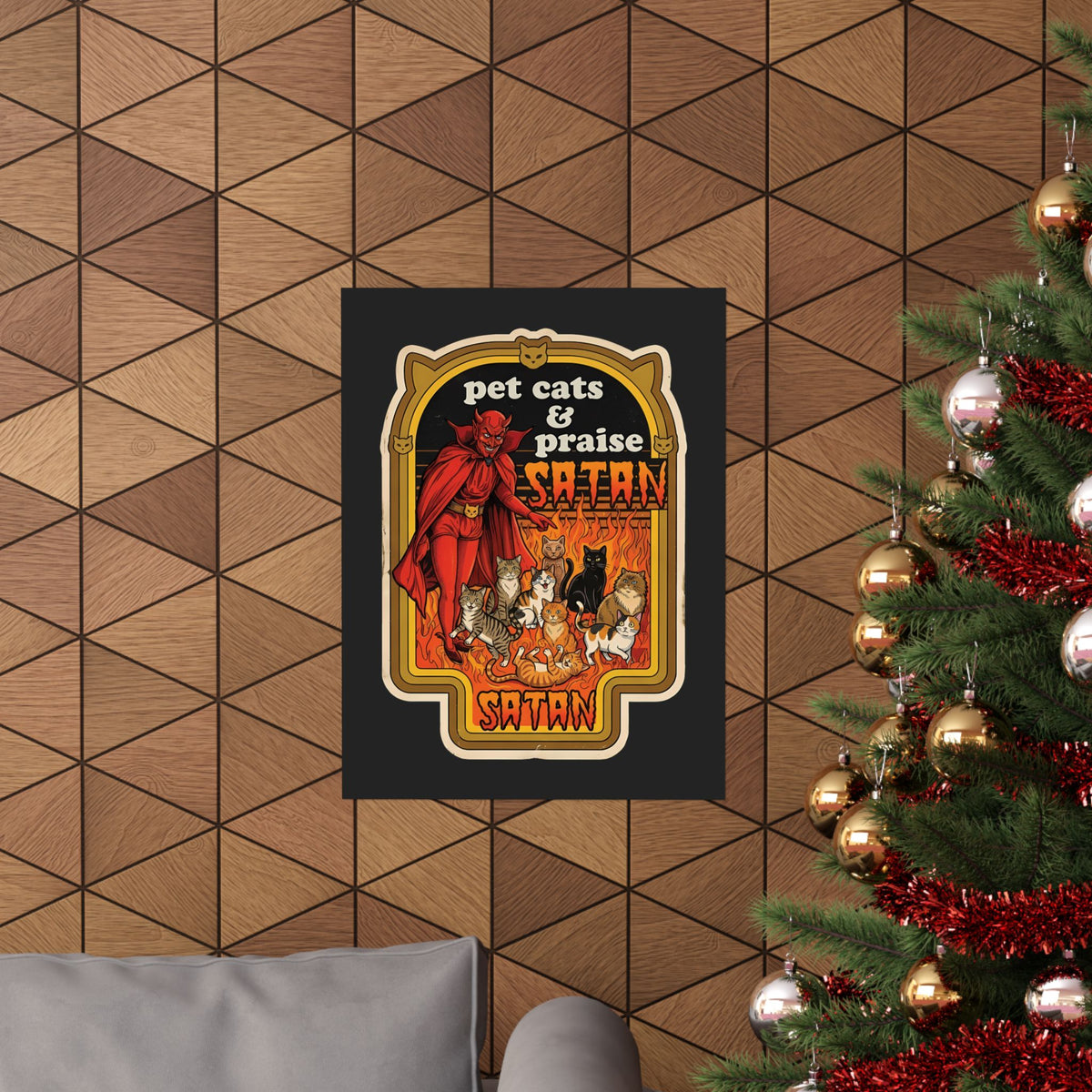 Pet Cats and Praise Satan Poster — Gothic Cat Lover Poster
