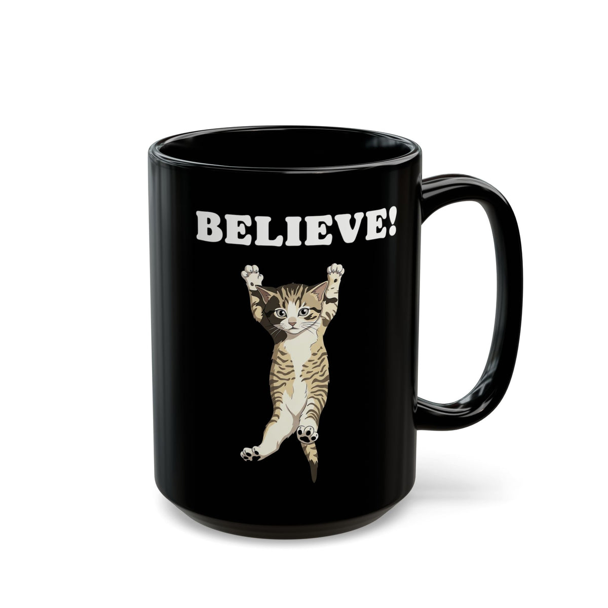 Believe! Cat Mug — Cute Motivational Kitten Black Mug
