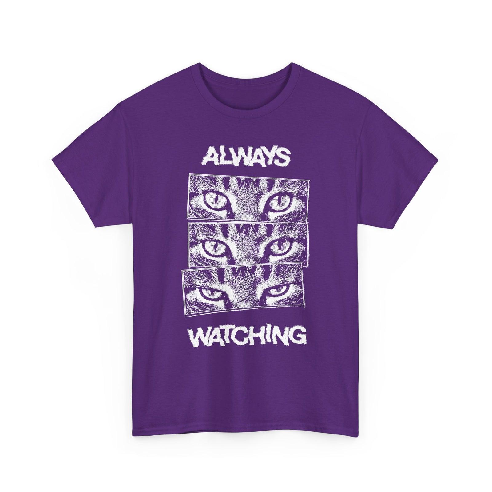 Always Watching Cat T-Shirt — Funny Grunge Black and White Feline Eyes Tee