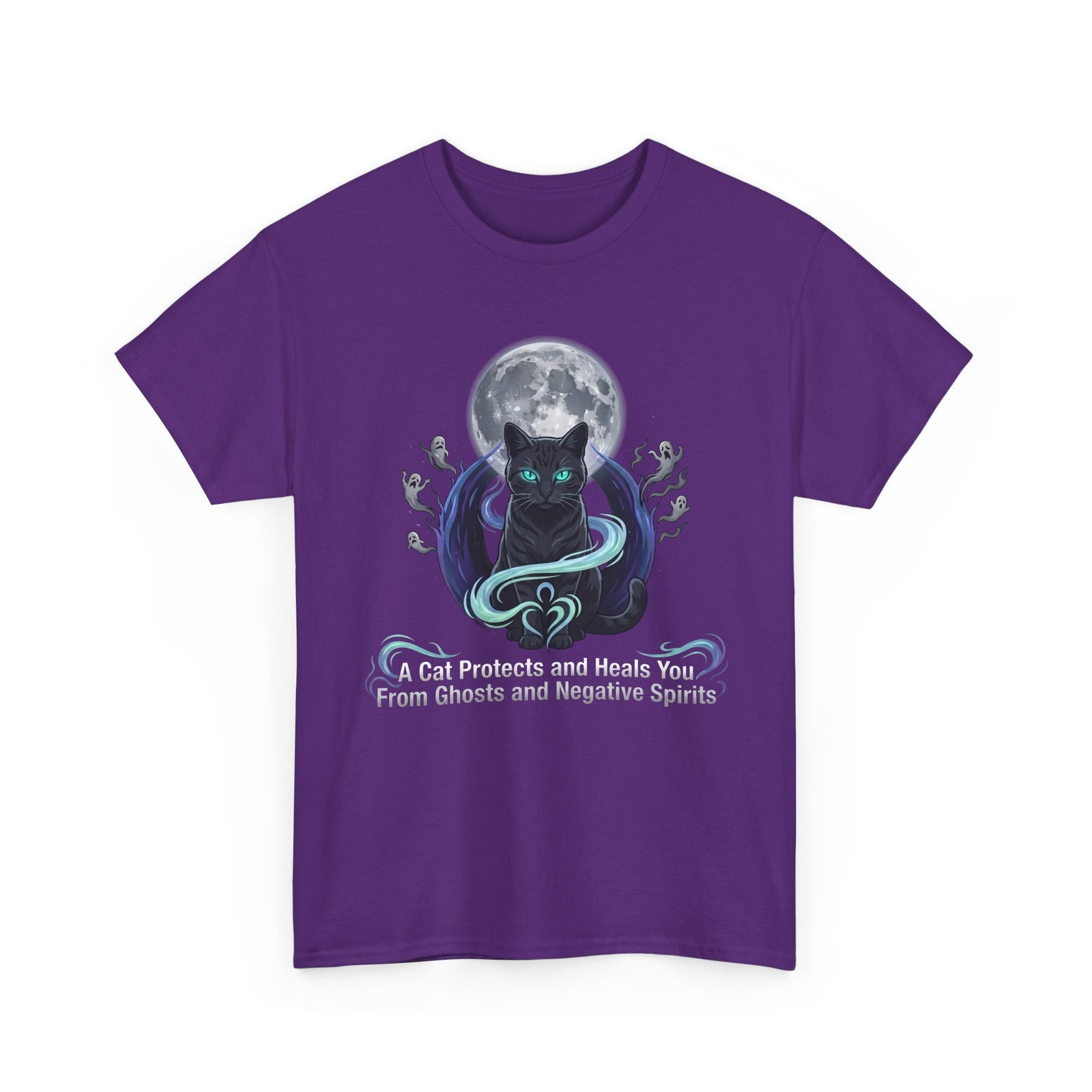 Protective Cat Tee — "A Cat Protects and Heals You From Ghosts and Negative Spirits"