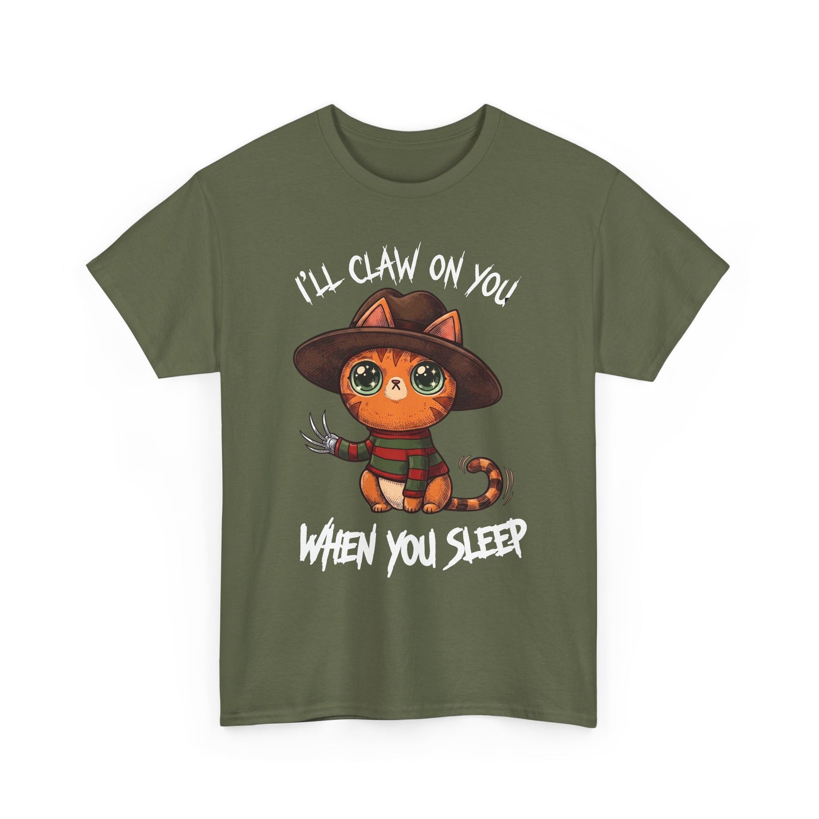 I'll Claw On You When You Sleep Freddy Cat T-Shirt — Horror Movie Parody Tee