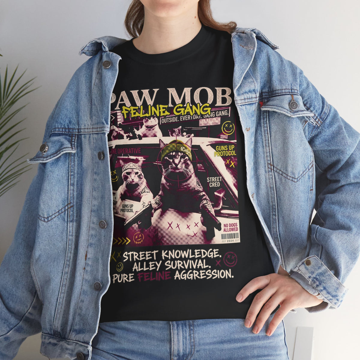 Paw Mob Feline Gang T-Shirt — Edgy Gangster Cat Streetwear Tee