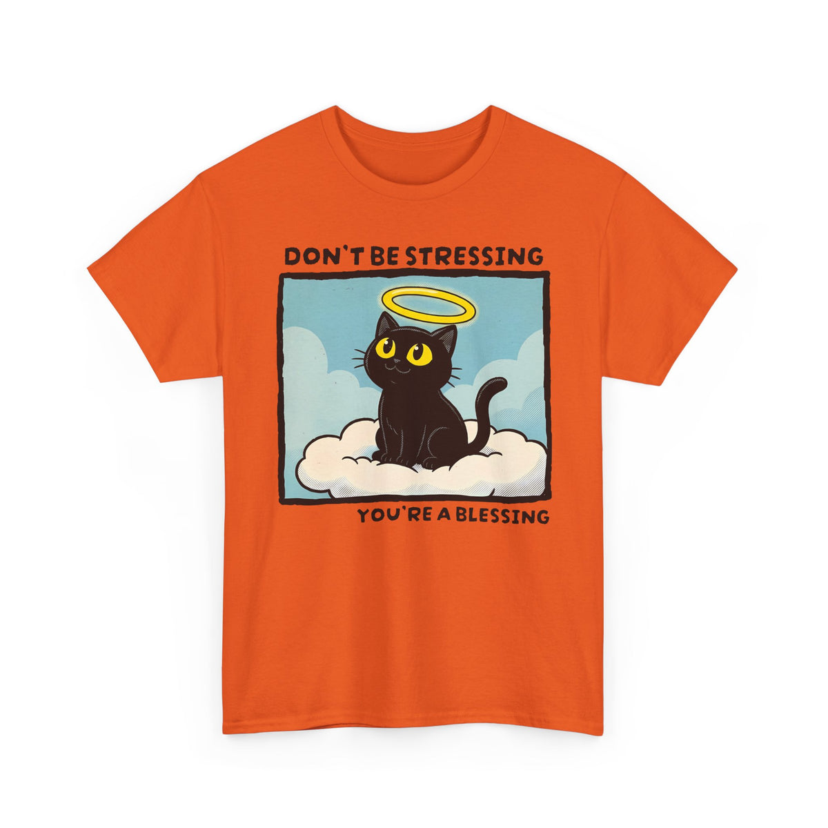 Funny Black Cat Angel T-Shirt “Don’t Be Stressing You’re a Blessing” Cute Cat Graphic Tee