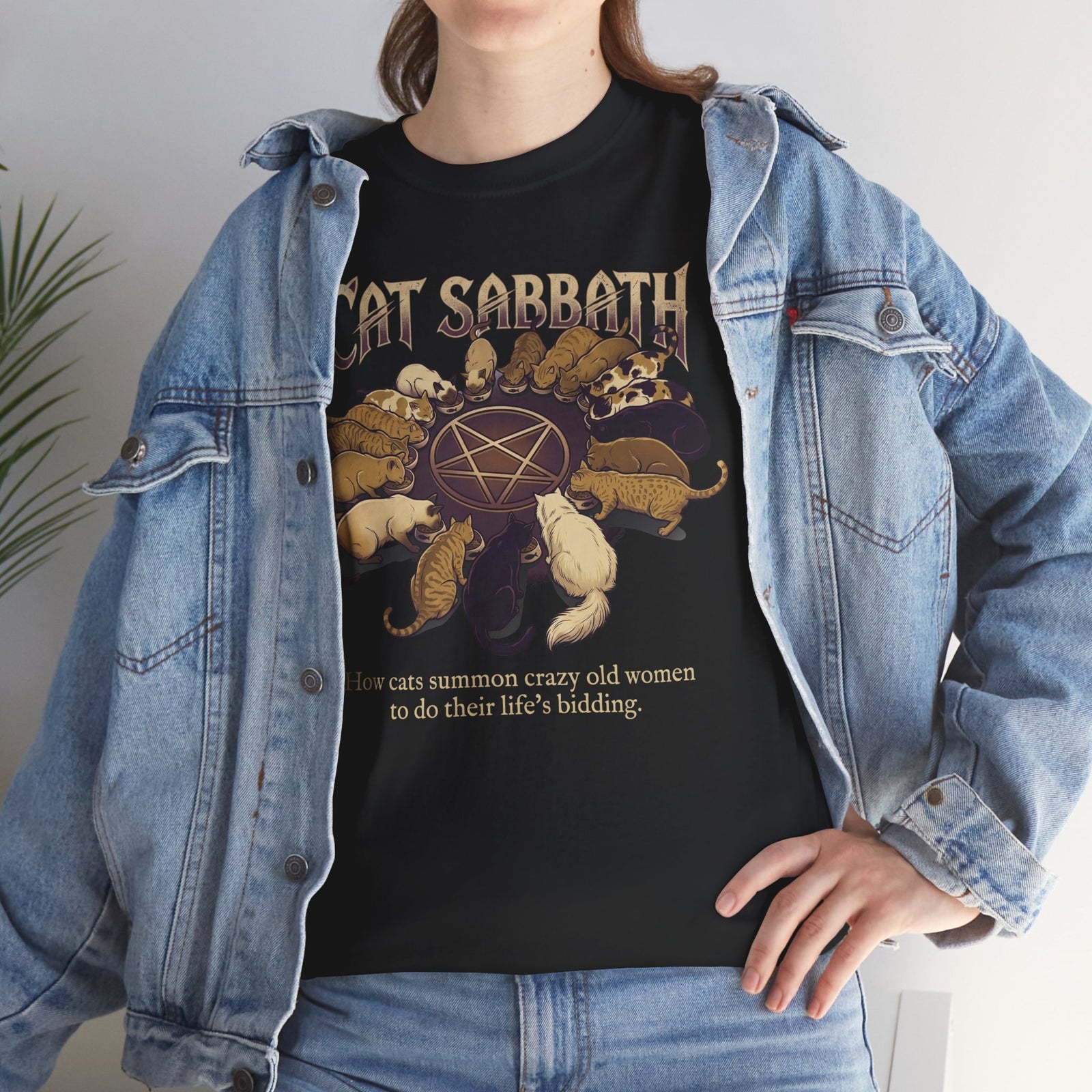 Cat Sabbath Tee — Vintage Occult Cat Shirt with How Cats Summon Crazy Old Women…