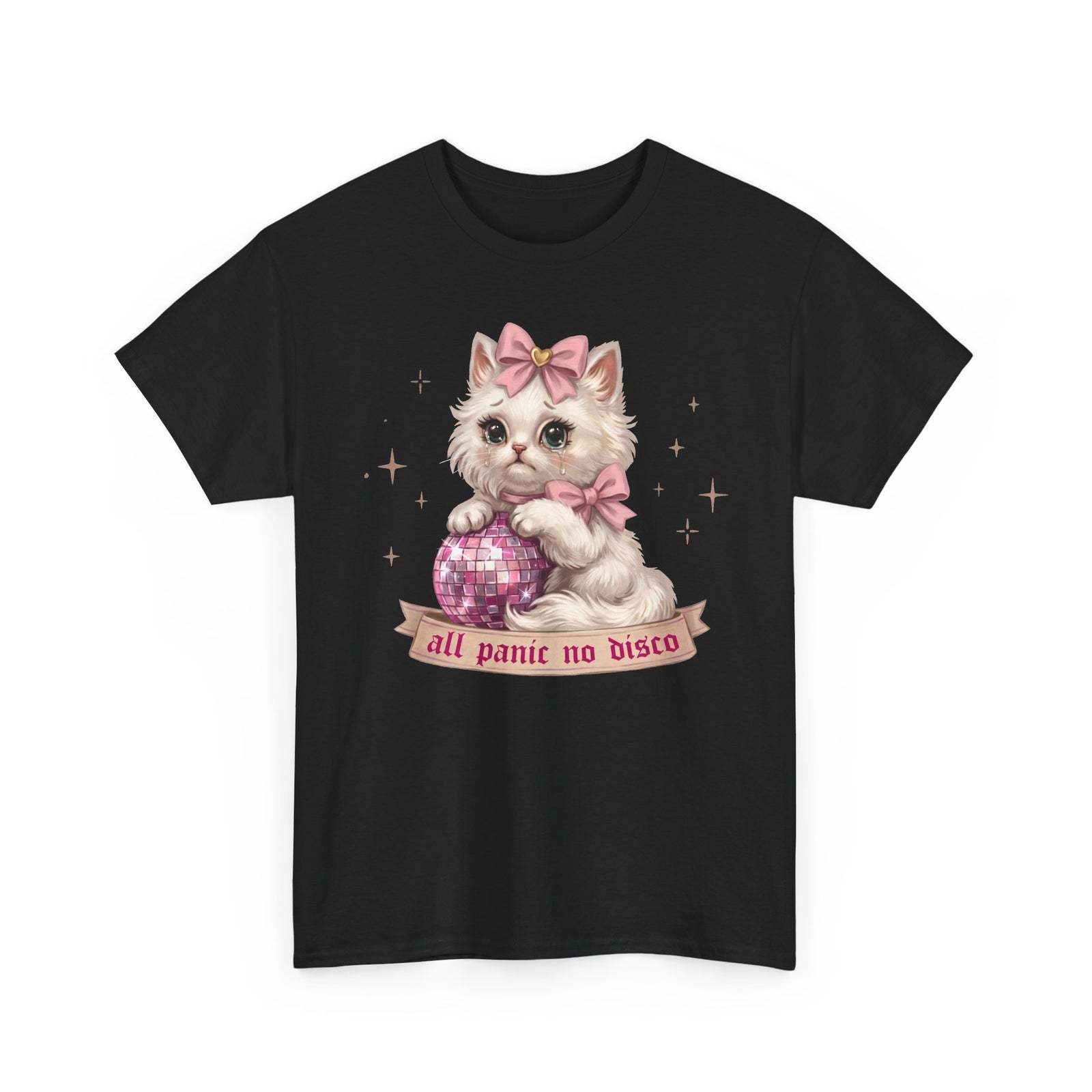 All Panic No Disco T-Shirt — Crying Kitten Pink Disco Ball Tee