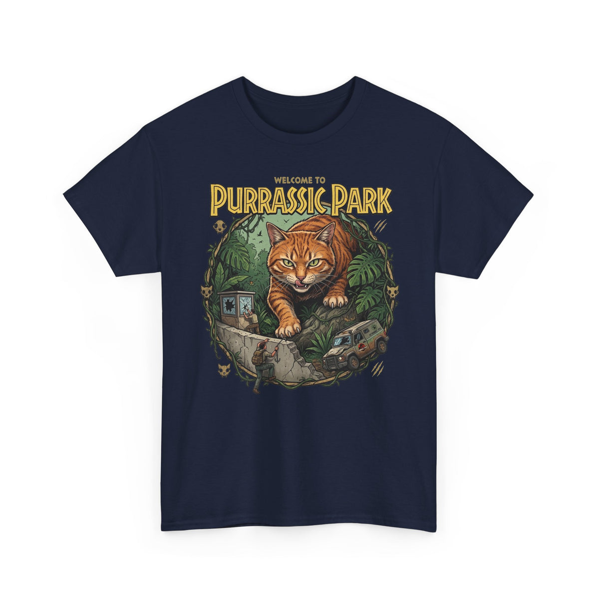 Purrassic Park Cat T‑Shirt — Retro Dino-Parody Graphic Tee