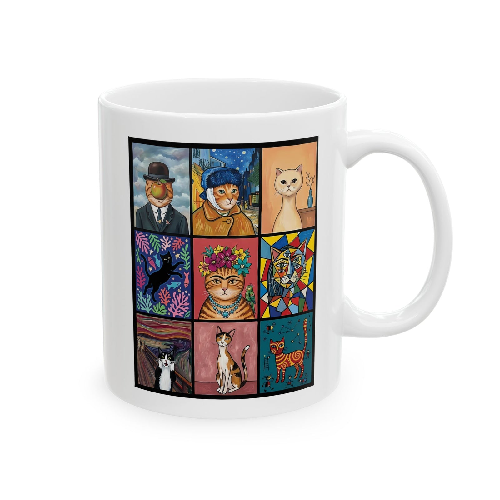 Cats & Art Graphic Ceramic Mug — Artworks and Cats Design