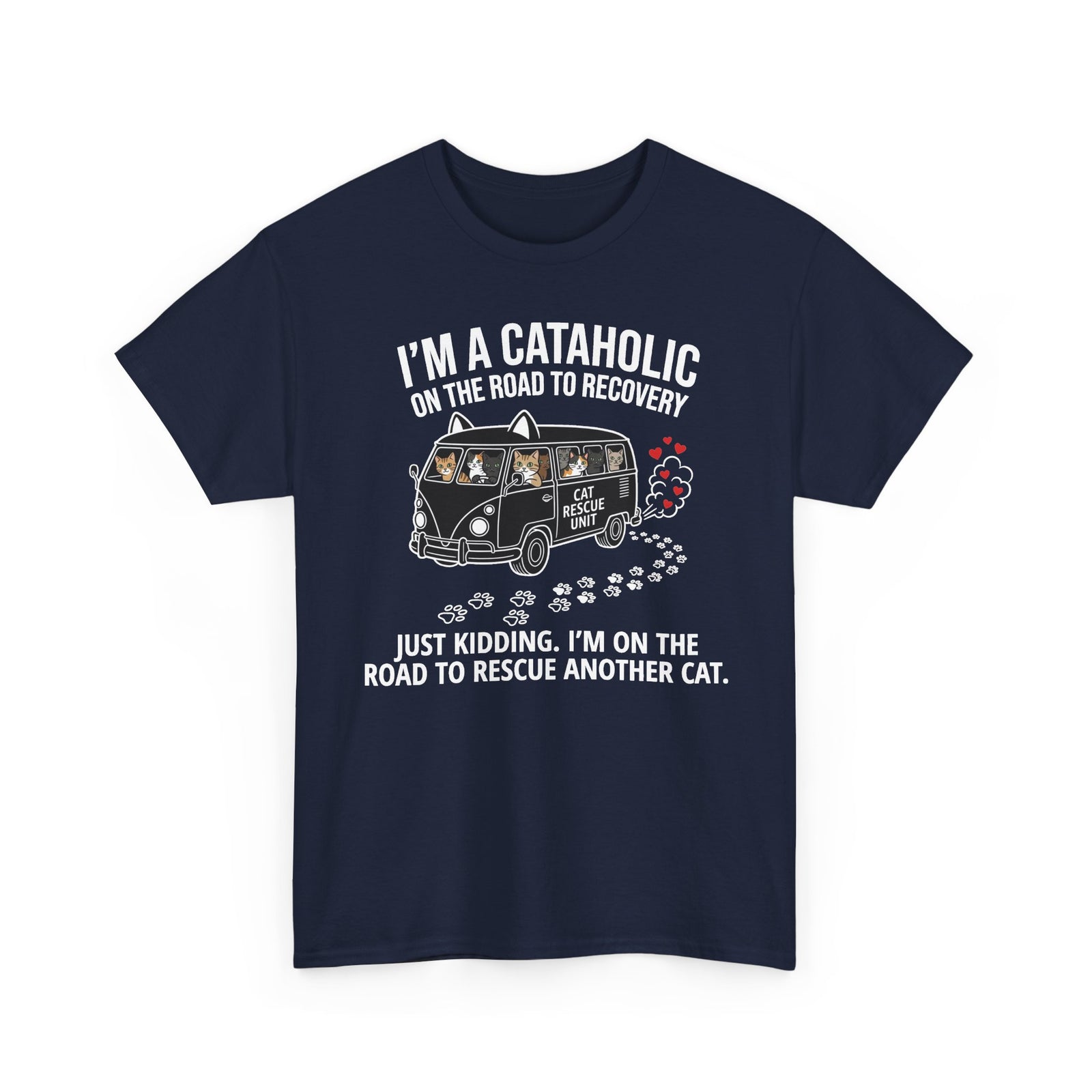 Cat Rescue T‑Shirt — "I’m a Cataholic on the Road to Recovery" Rescue Cat Tee