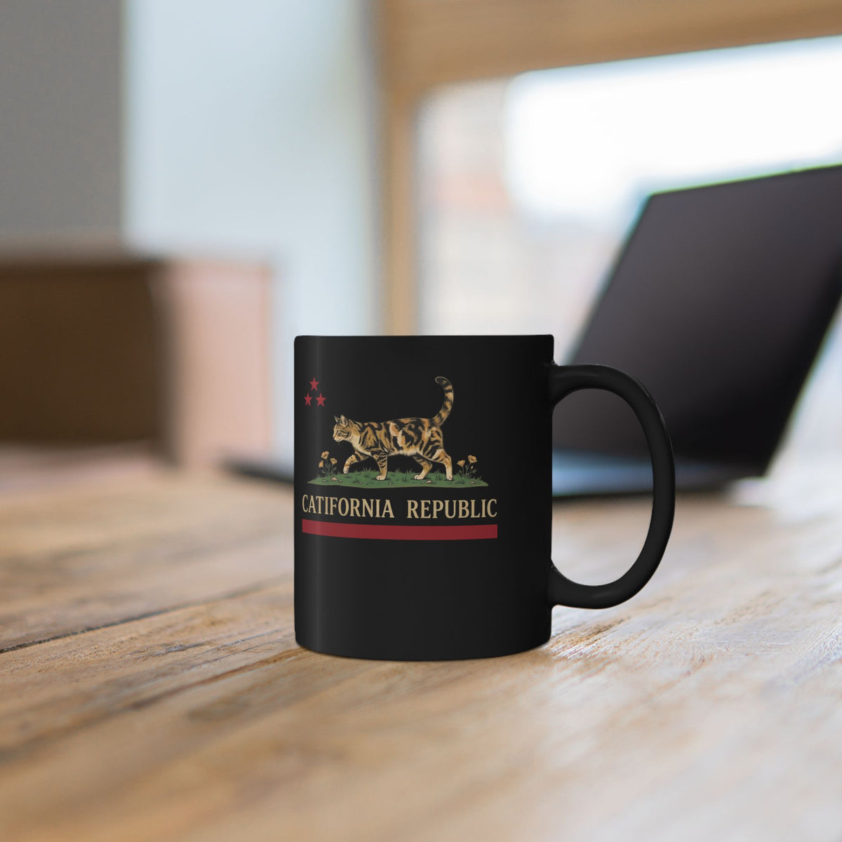 Catifornia Republic Funny Cat Black Mug — Vintage Cali Cat Graphic Mug