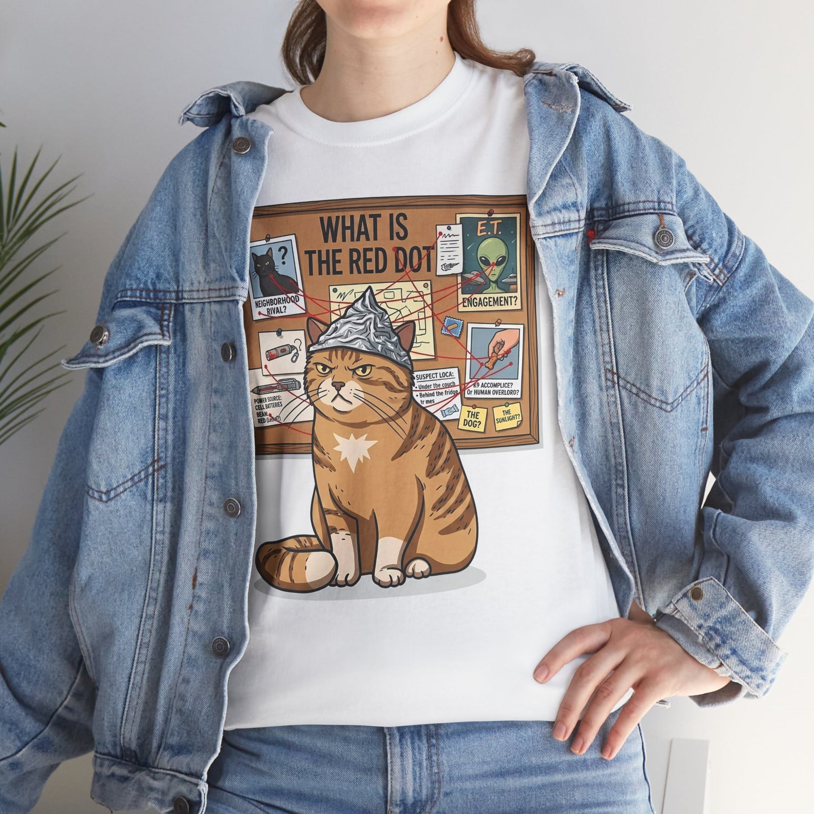 Funny Cat Conspiracy Tee "What Is The Red Dot?" Laser Pointer Humor