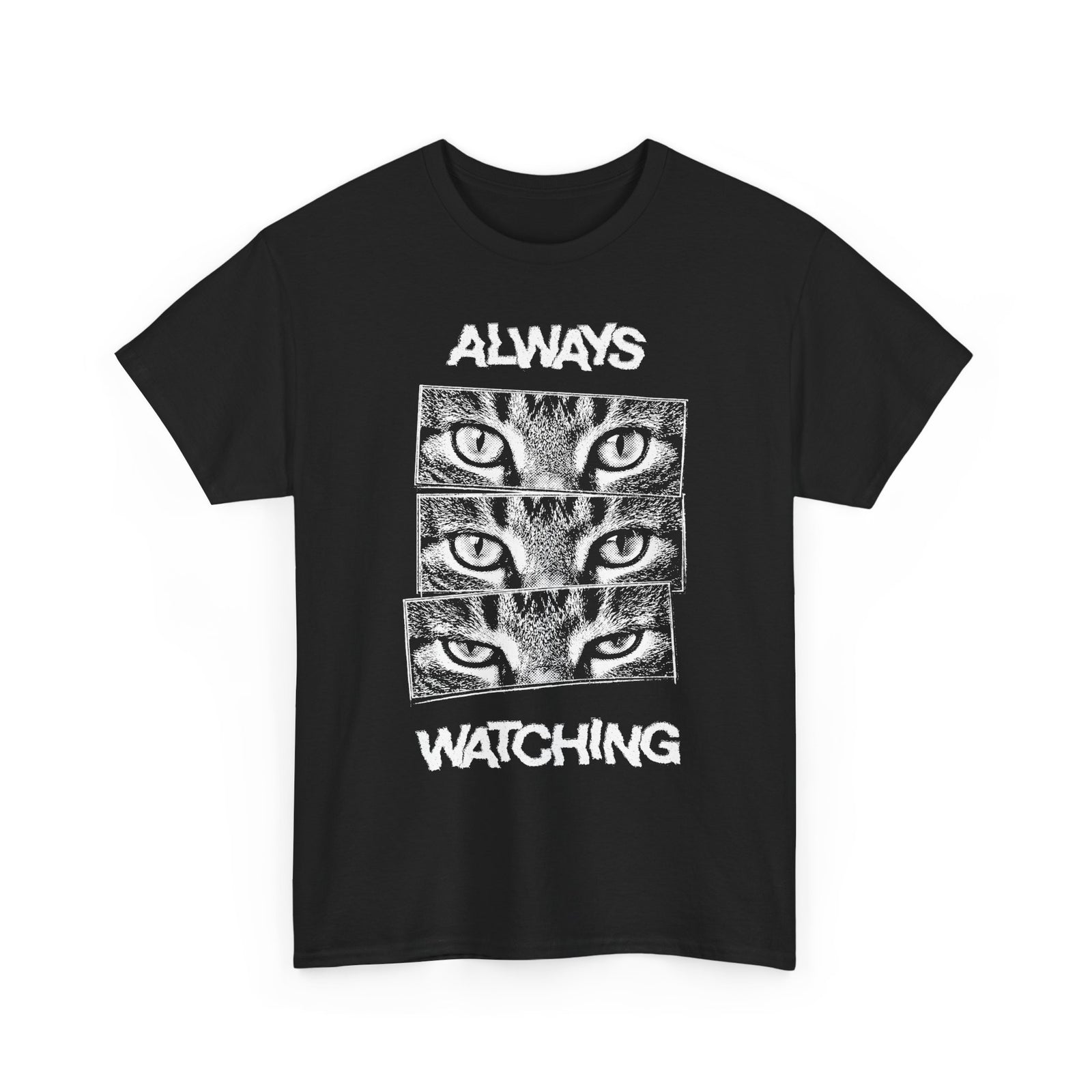 Always Watching Cat T-Shirt — Funny Grunge Black and White Feline Eyes Tee