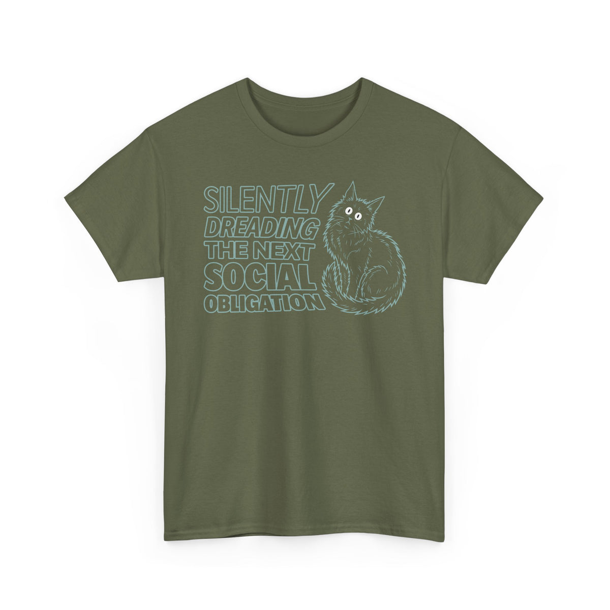 Introvert Cat T-Shirt — "Silently Dreading the Next Social Obligation"